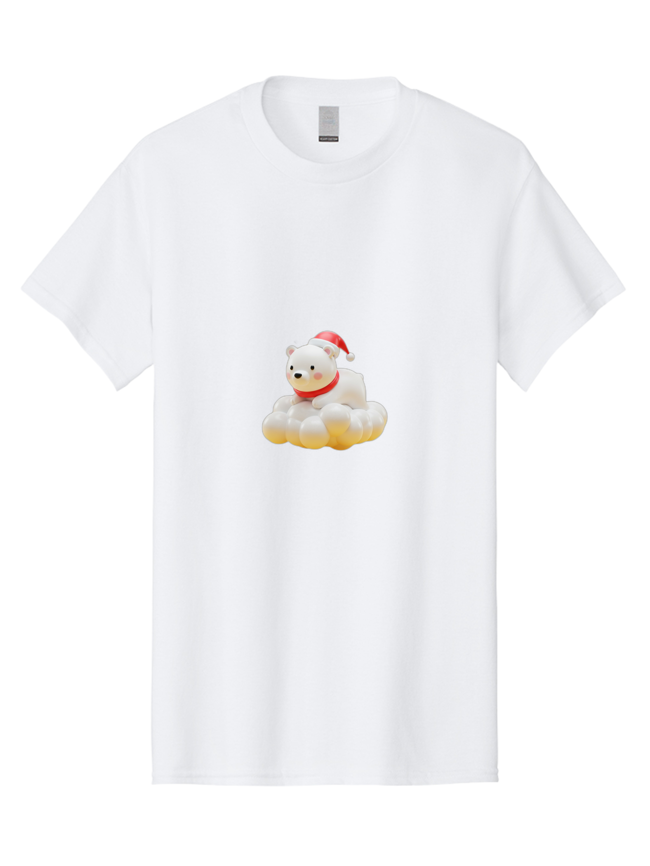 Polar-Bear-On-Cloud Men'S Graphic Tee, 100% Cotton, Comfortable Casual Summer Wear, Machine Washable, White Polar Bear, Red Santa Hat, Red Scarf, Cute Figurine, Christmas Decoration, Holiday Icon, Winter Wonderland, Festive Character Bae663