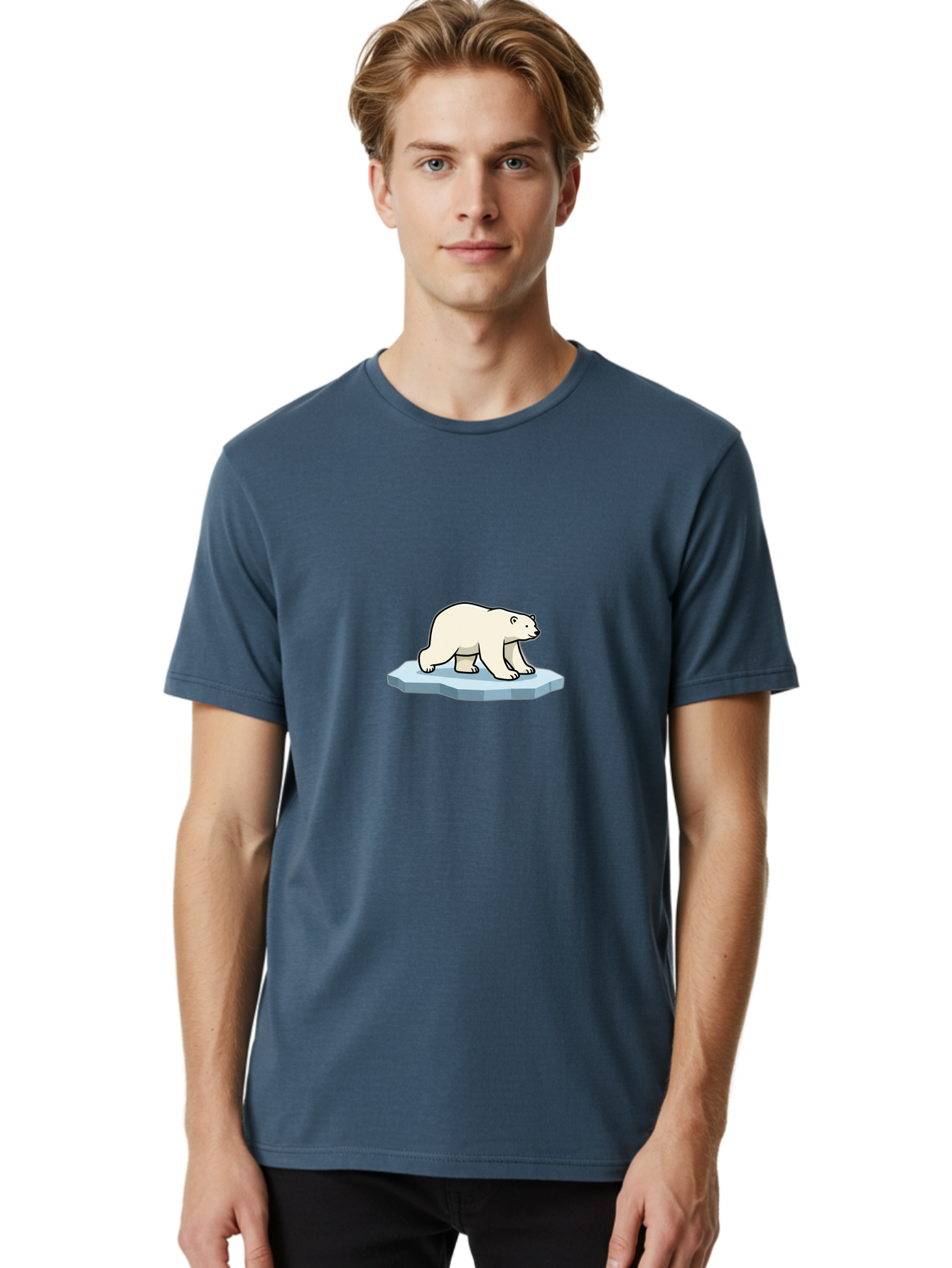 Polar-Bear-On-Iceberg-1 Men'S Graphic Tee, 100% Cotton, Comfortable Casual Summer Wear, Machine Washable, Polar Bear On Ice, Arctic Wildlife, Cartoon Polar Bear, Ice Floe, Cold Climate, Winter Scene, Wild Animal, Polar Bear Walking Bae664