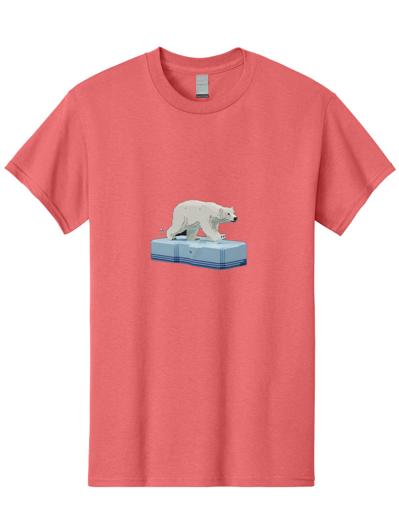 Polar-Bear-On-Iceberg-2 Men'S Graphic Tee, 100% Cotton, Comfortable Casual Summer Wear, Machine Washable, Polar Bear On Ice, 3D Model, White Bear, Arctic Wildlife, Frozen Landscape, Icy Platform, Digital Art, Low Poly, Pixelated Effect, Bae665