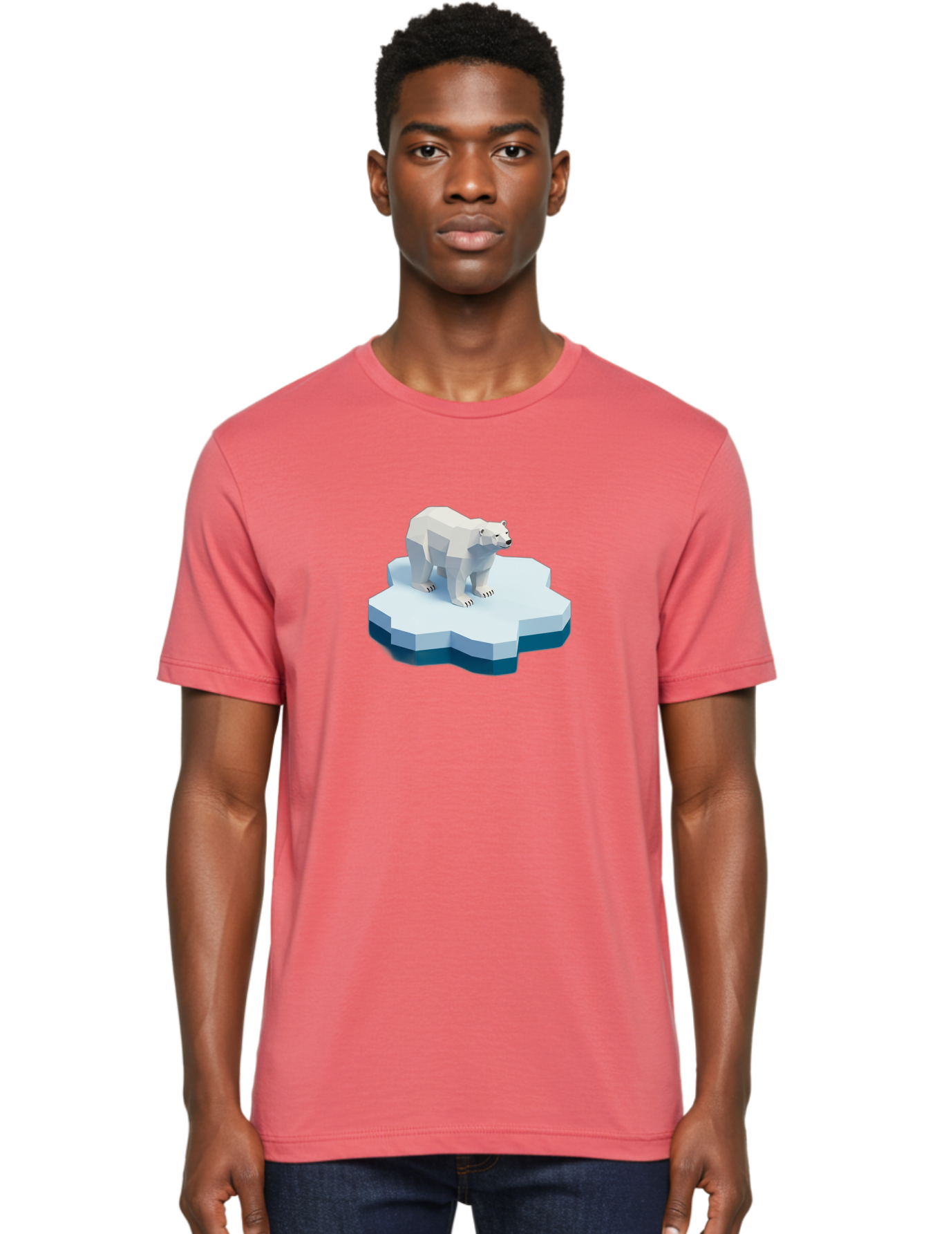 Polar-Bear-On-Iceberg Men'S Graphic Tee, 100% Cotton, Comfortable Casual Summer Wear, Machine Washable, Polar Bear On Iceberg, Low Poly Art, White Bear, Geometric Shapes, Icy Landscape, Arctic Wildlife, Climate Change, Cold Temperatures, Bae666