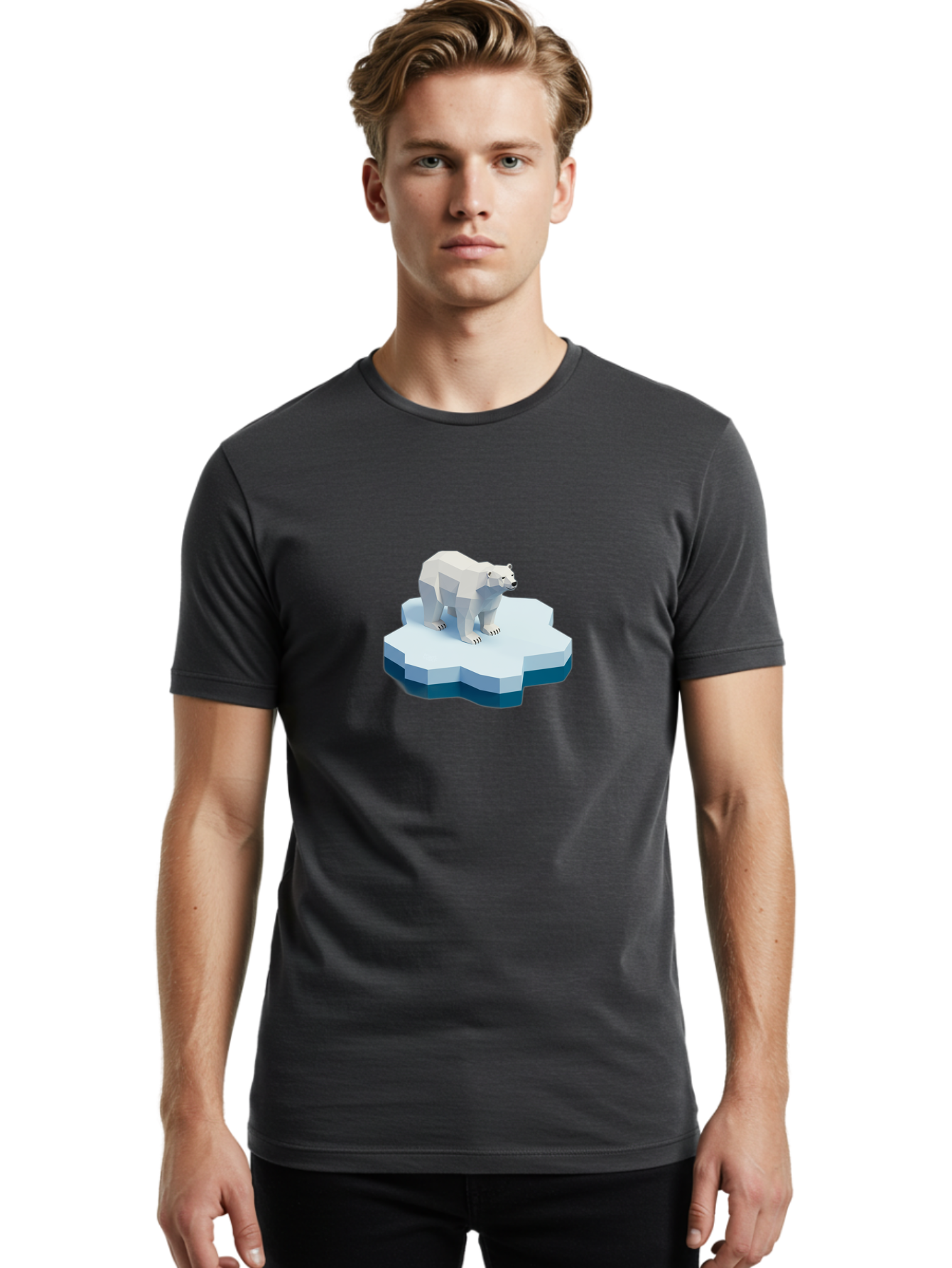 Polar-Bear-On-Iceberg Men'S Graphic Tee, 100% Cotton, Comfortable Casual Summer Wear, Machine Washable, Polar Bear On Iceberg, Low Poly Art, White Bear, Geometric Shapes, Icy Landscape, Arctic Wildlife, Climate Change, Cold Temperatures, Bae666
