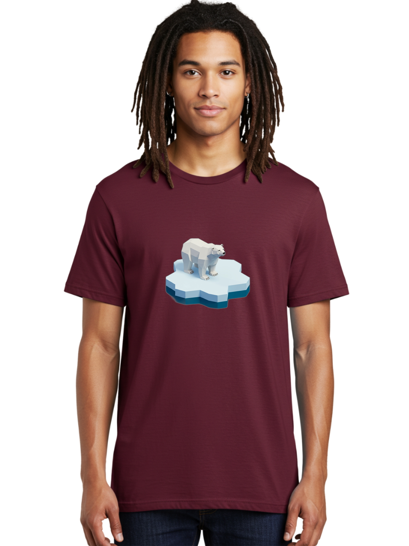 Polar-Bear-On-Iceberg Men'S Graphic Tee, 100% Cotton, Comfortable Casual Summer Wear, Machine Washable, Polar Bear On Iceberg, Low Poly Art, White Bear, Geometric Shapes, Icy Landscape, Arctic Wildlife, Climate Change, Cold Temperatures, Bae666