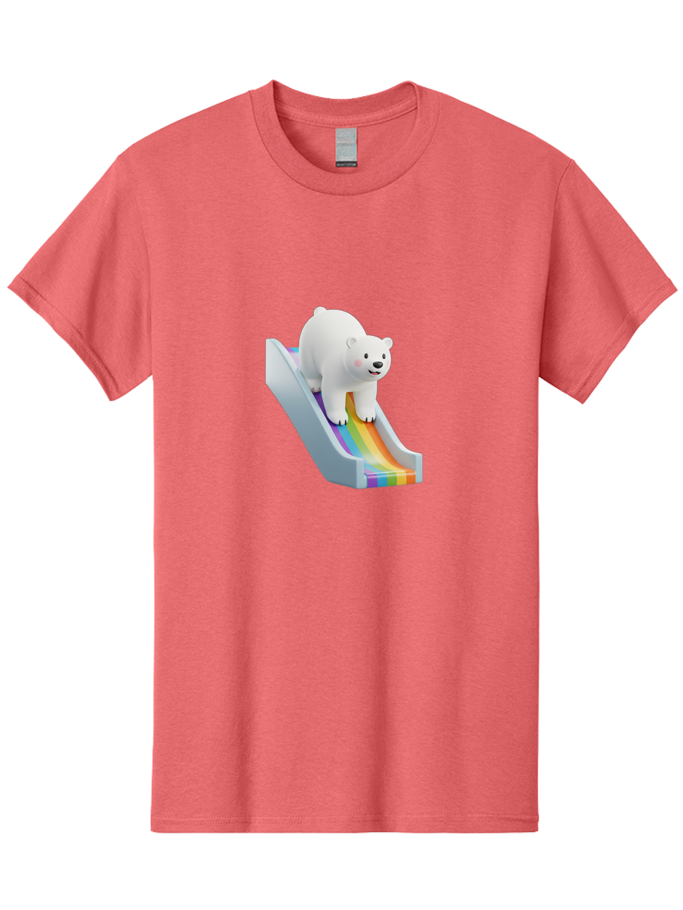 Polar-Bear-On-Slide Men'S Graphic Tee, 100% Cotton, Comfortable Casual Summer Wear, Machine Washable, Polar Bear On A Rainbow Slide, Cute Cartoon Bear, Playful Scene, 3D Illustration, Colorful Slide, Joyful Atmosphere, Kawaii Art, Bae667