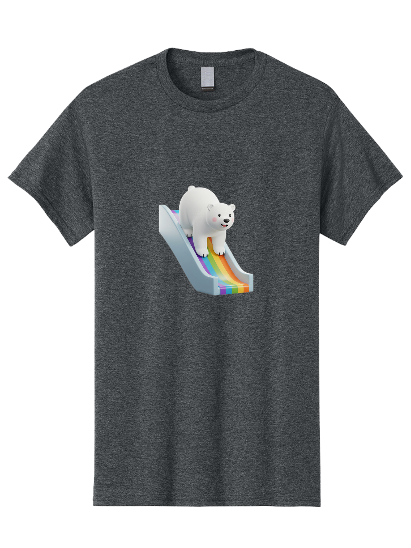 Polar-Bear-On-Slide Men'S Graphic Tee, 100% Cotton, Comfortable Casual Summer Wear, Machine Washable, Polar Bear On A Rainbow Slide, Cute Cartoon Bear, Playful Scene, 3D Illustration, Colorful Slide, Joyful Atmosphere, Kawaii Art, Bae667