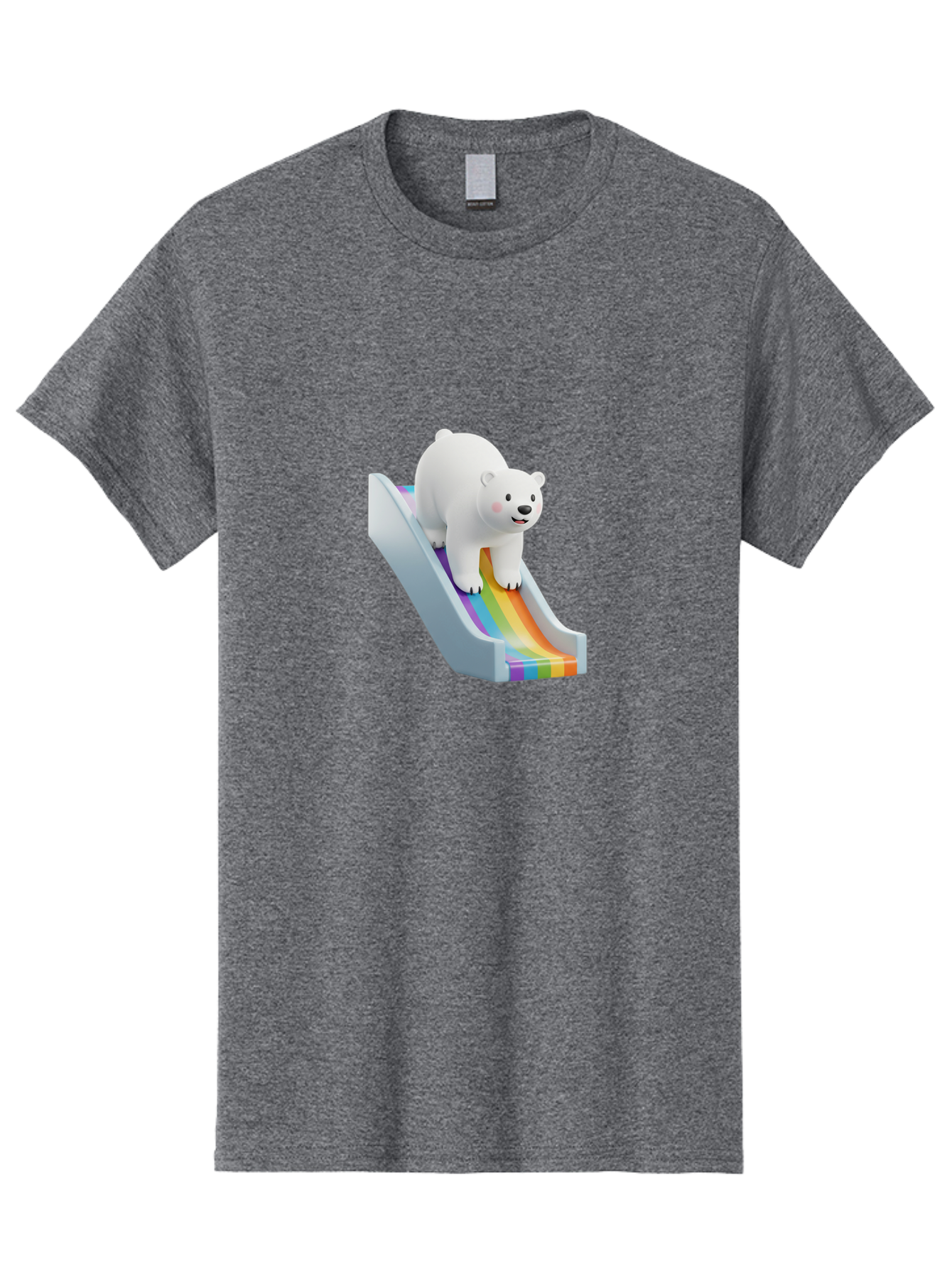 Polar-Bear-On-Slide Men'S Graphic Tee, 100% Cotton, Comfortable Casual Summer Wear, Machine Washable, Polar Bear On A Rainbow Slide, Cute Cartoon Bear, Playful Scene, 3D Illustration, Colorful Slide, Joyful Atmosphere, Kawaii Art, Bae667