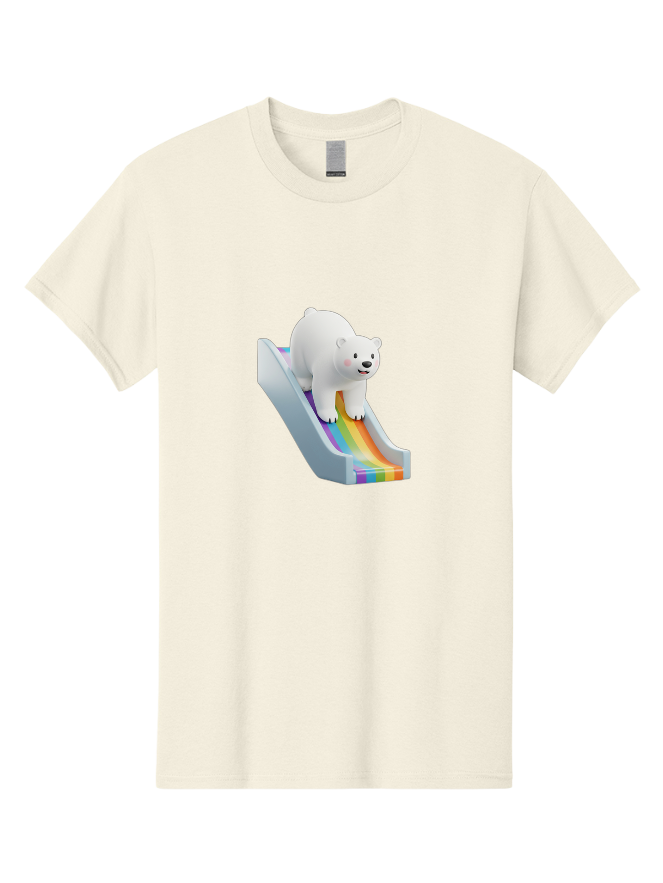 Polar-Bear-On-Slide Men'S Graphic Tee, 100% Cotton, Comfortable Casual Summer Wear, Machine Washable, Polar Bear On A Rainbow Slide, Cute Cartoon Bear, Playful Scene, 3D Illustration, Colorful Slide, Joyful Atmosphere, Kawaii Art, Bae667