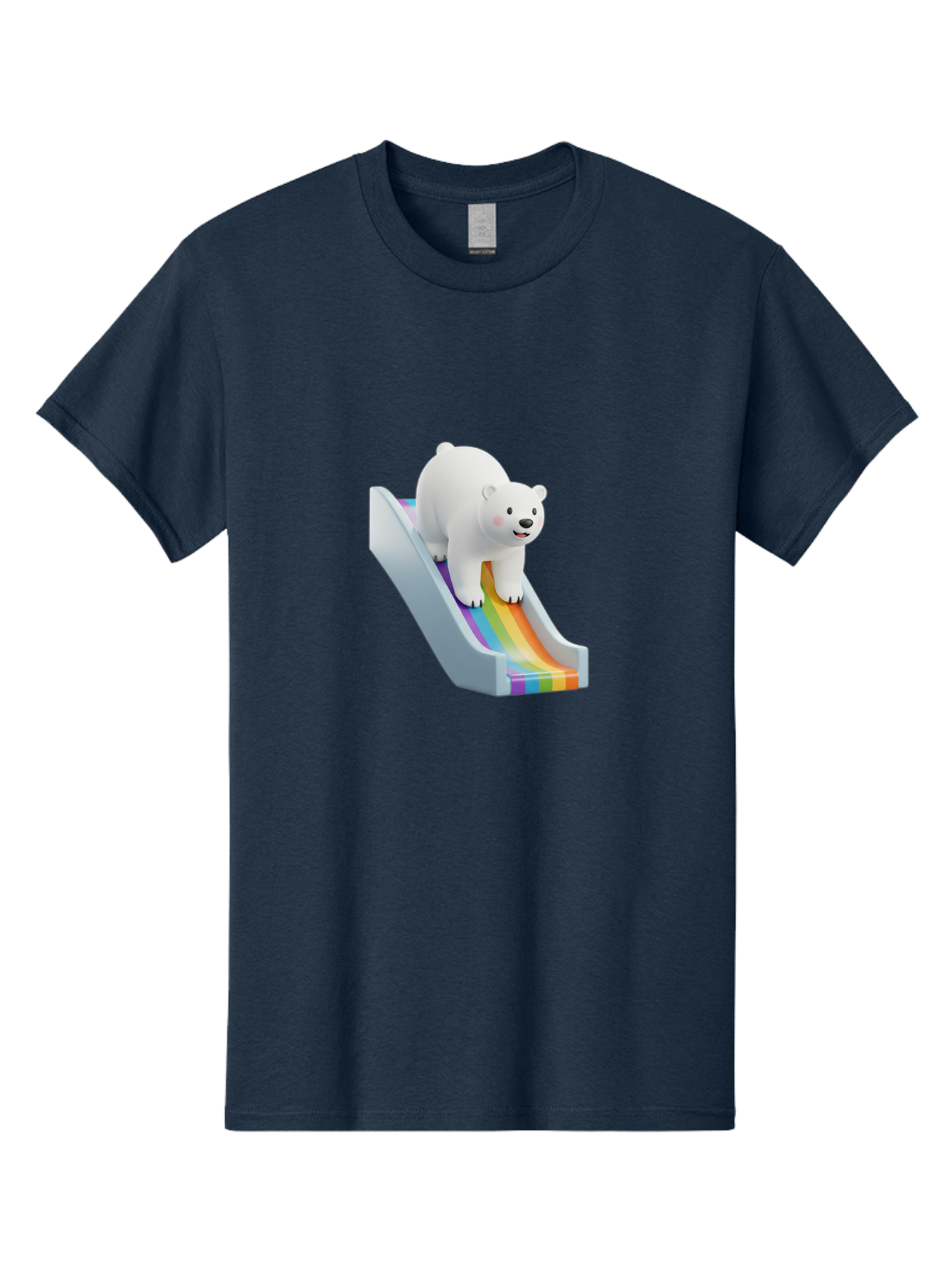 Polar-Bear-On-Slide Men'S Graphic Tee, 100% Cotton, Comfortable Casual Summer Wear, Machine Washable, Polar Bear On A Rainbow Slide, Cute Cartoon Bear, Playful Scene, 3D Illustration, Colorful Slide, Joyful Atmosphere, Kawaii Art, Bae667
