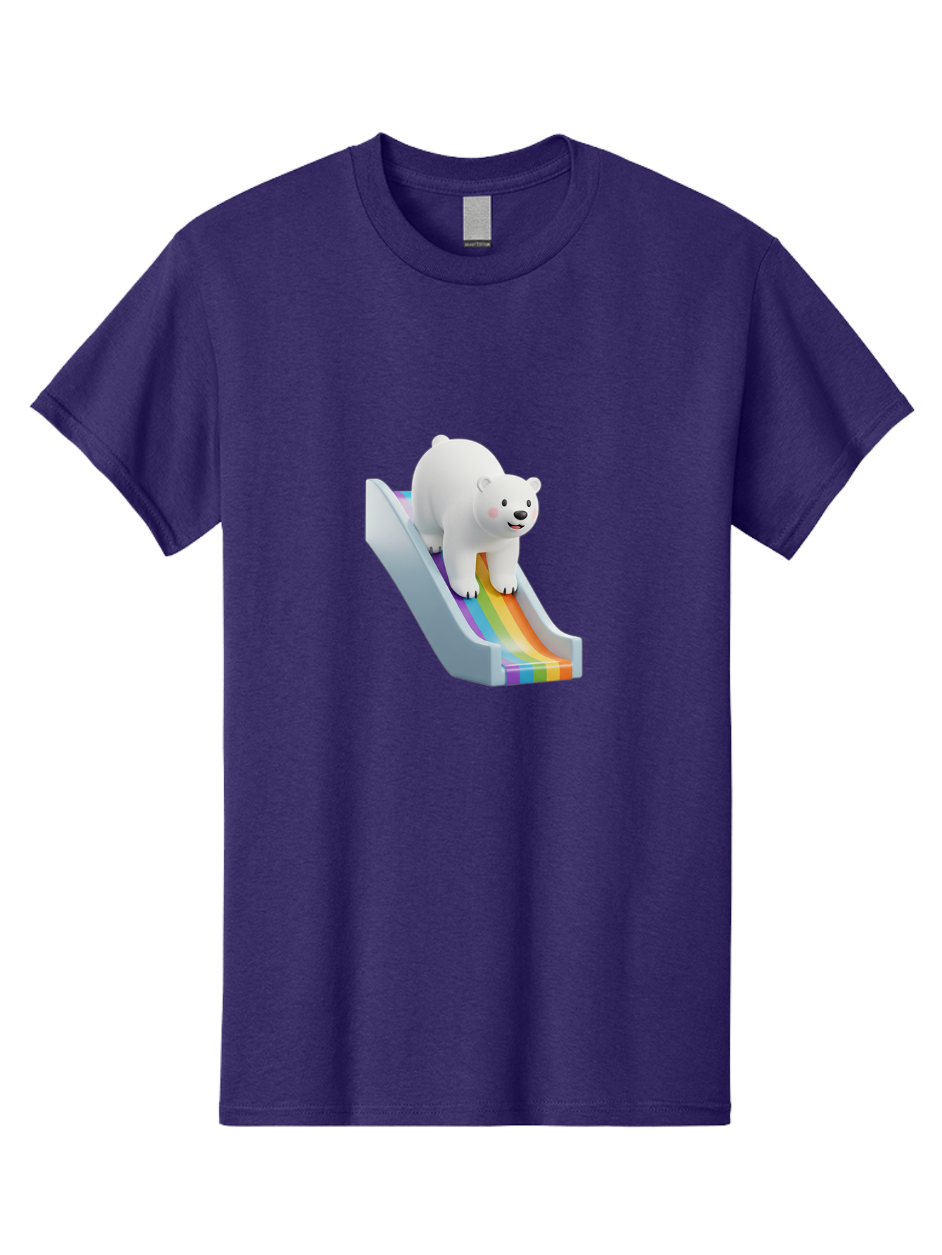 Polar-Bear-On-Slide Men'S Graphic Tee, 100% Cotton, Comfortable Casual Summer Wear, Machine Washable, Polar Bear On A Rainbow Slide, Cute Cartoon Bear, Playful Scene, 3D Illustration, Colorful Slide, Joyful Atmosphere, Kawaii Art, Bae667