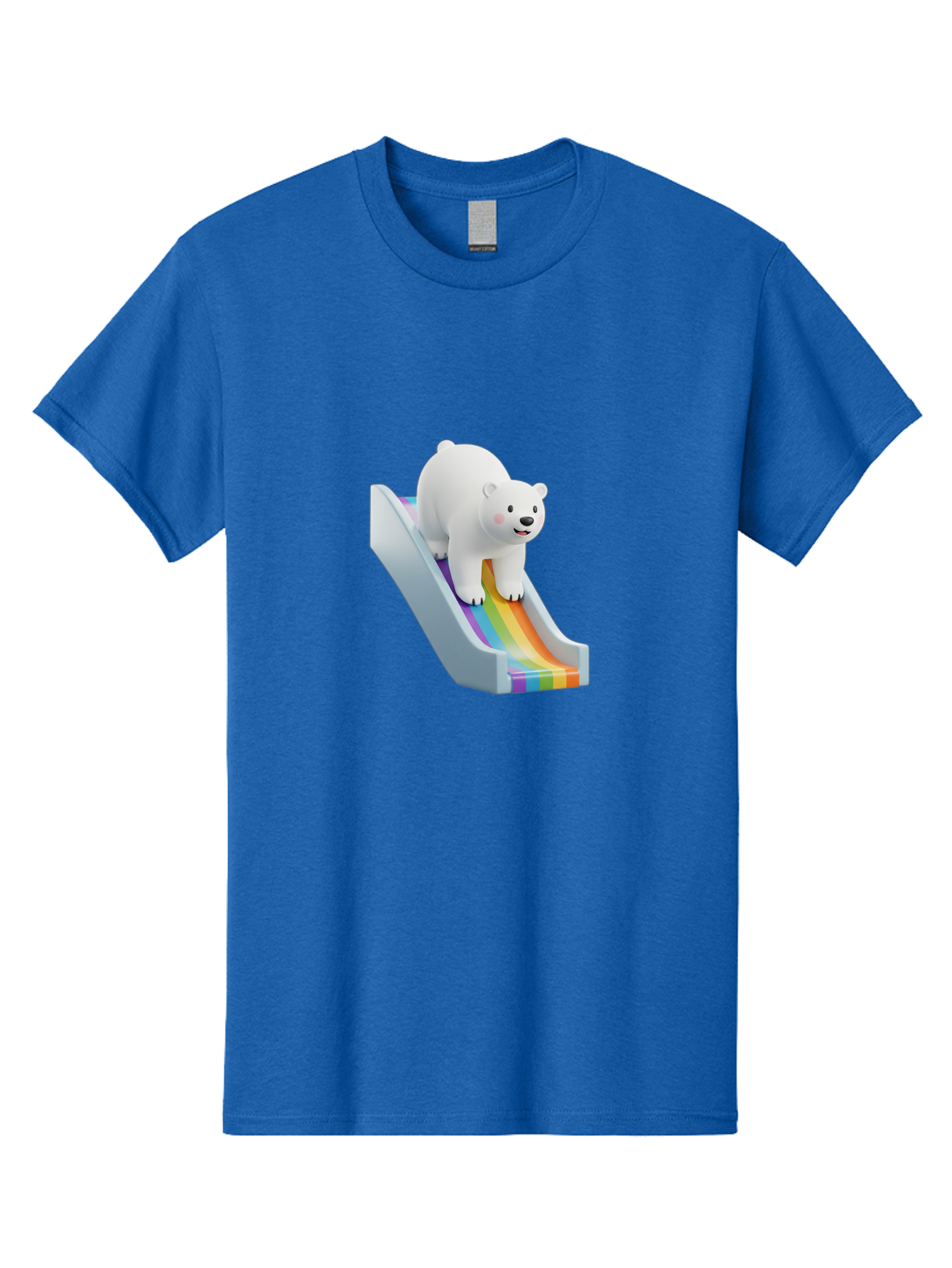 Polar-Bear-On-Slide Men'S Graphic Tee, 100% Cotton, Comfortable Casual Summer Wear, Machine Washable, Polar Bear On A Rainbow Slide, Cute Cartoon Bear, Playful Scene, 3D Illustration, Colorful Slide, Joyful Atmosphere, Kawaii Art, Bae667