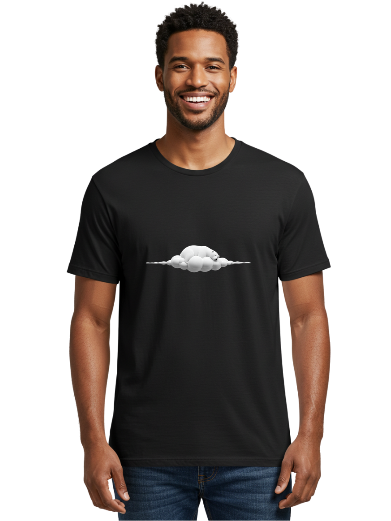 Polar-Bear-Sleeping-On-Cloud Men'S Graphic Tee, 100% Cotton, Comfortable Casual Summer Wear, Machine Washable, Sleeping Polar Bear, Fluffy Cloud, Peaceful Scene, Serene Atmosphere, Calming Image, Dreamy Landscape, Polar Bear On Cloud, Bae668
