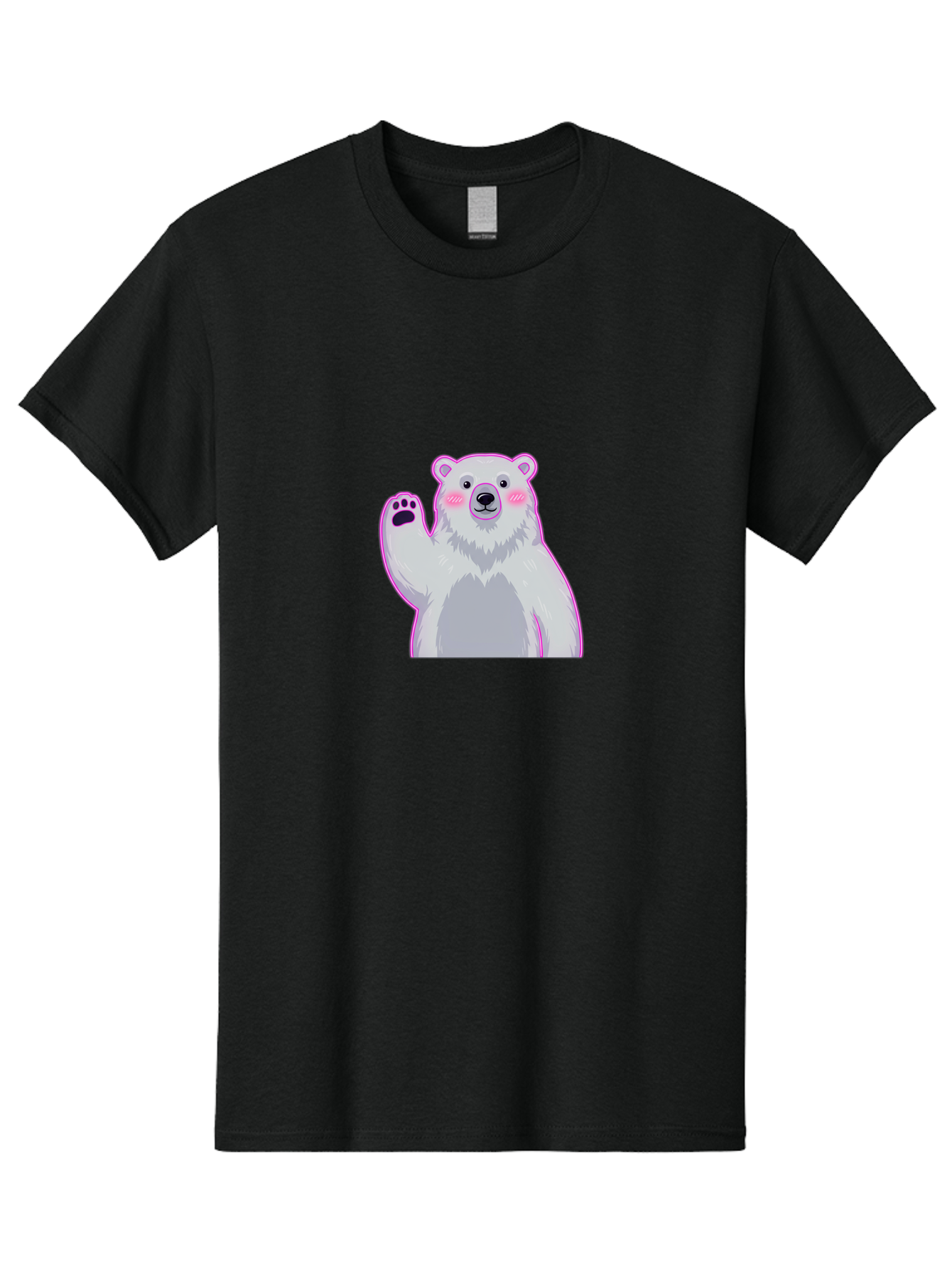 Polar-Bear-Waving Men'S Graphic Tee, 100% Cotton, Comfortable Casual Summer Wear, Machine Washable, Cartoon Polar Bear, Waving Hand, Cute Animal, Kawaii Illustration, Pink Cheeks, White Fur, Friendly Gesture, Adorable Character Bae669