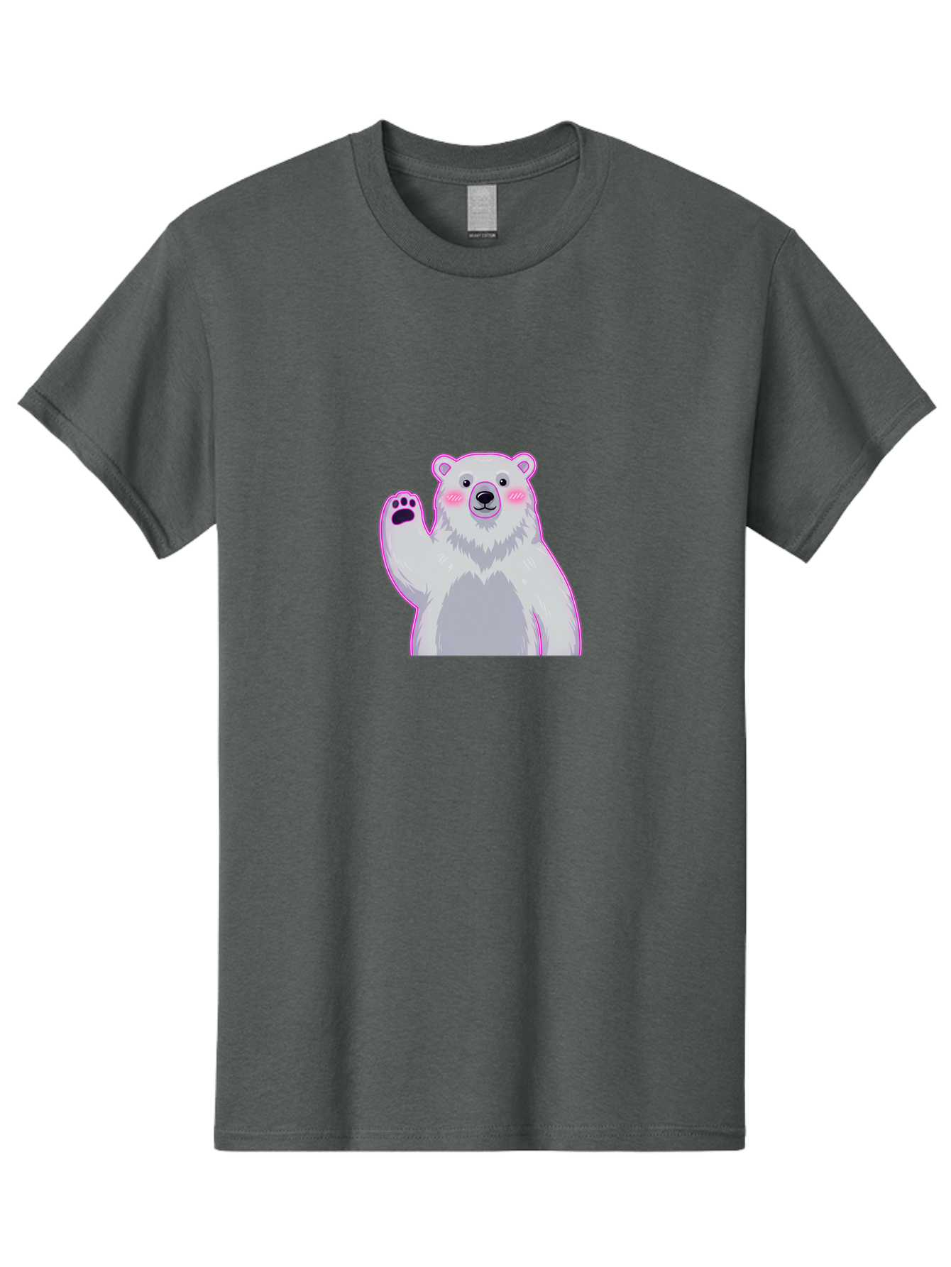 Polar-Bear-Waving Men'S Graphic Tee, 100% Cotton, Comfortable Casual Summer Wear, Machine Washable, Cartoon Polar Bear, Waving Hand, Cute Animal, Kawaii Illustration, Pink Cheeks, White Fur, Friendly Gesture, Adorable Character Bae669