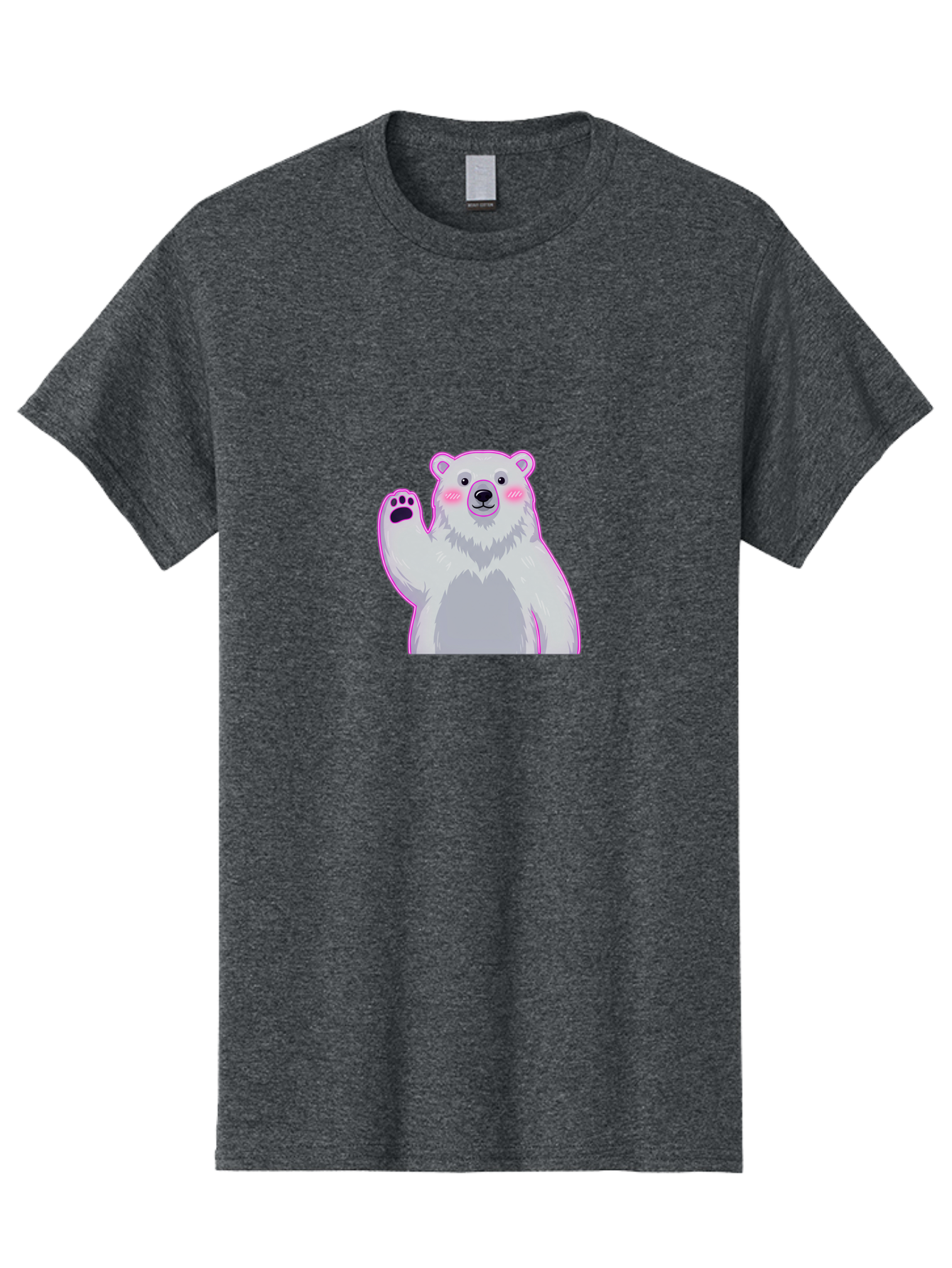 Polar-Bear-Waving Men'S Graphic Tee, 100% Cotton, Comfortable Casual Summer Wear, Machine Washable, Cartoon Polar Bear, Waving Hand, Cute Animal, Kawaii Illustration, Pink Cheeks, White Fur, Friendly Gesture, Adorable Character Bae669