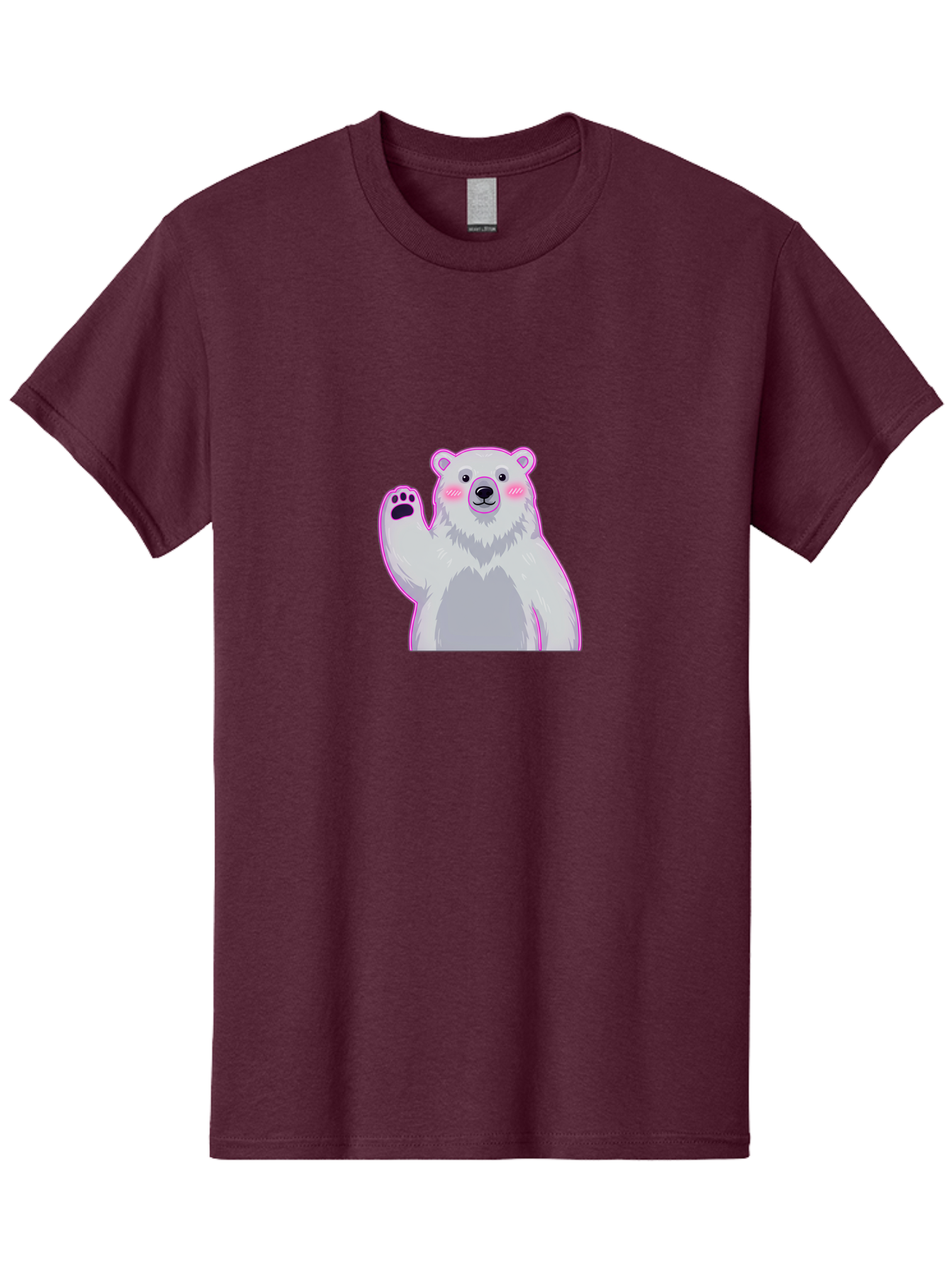 Polar-Bear-Waving Men'S Graphic Tee, 100% Cotton, Comfortable Casual Summer Wear, Machine Washable, Cartoon Polar Bear, Waving Hand, Cute Animal, Kawaii Illustration, Pink Cheeks, White Fur, Friendly Gesture, Adorable Character Bae669
