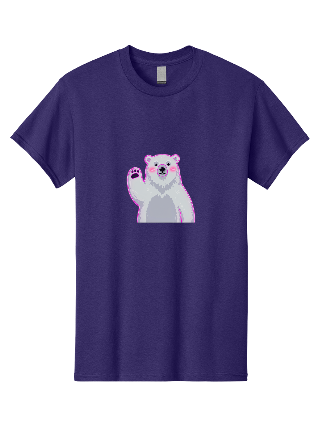 Polar-Bear-Waving Men'S Graphic Tee, 100% Cotton, Comfortable Casual Summer Wear, Machine Washable, Cartoon Polar Bear, Waving Hand, Cute Animal, Kawaii Illustration, Pink Cheeks, White Fur, Friendly Gesture, Adorable Character Bae669