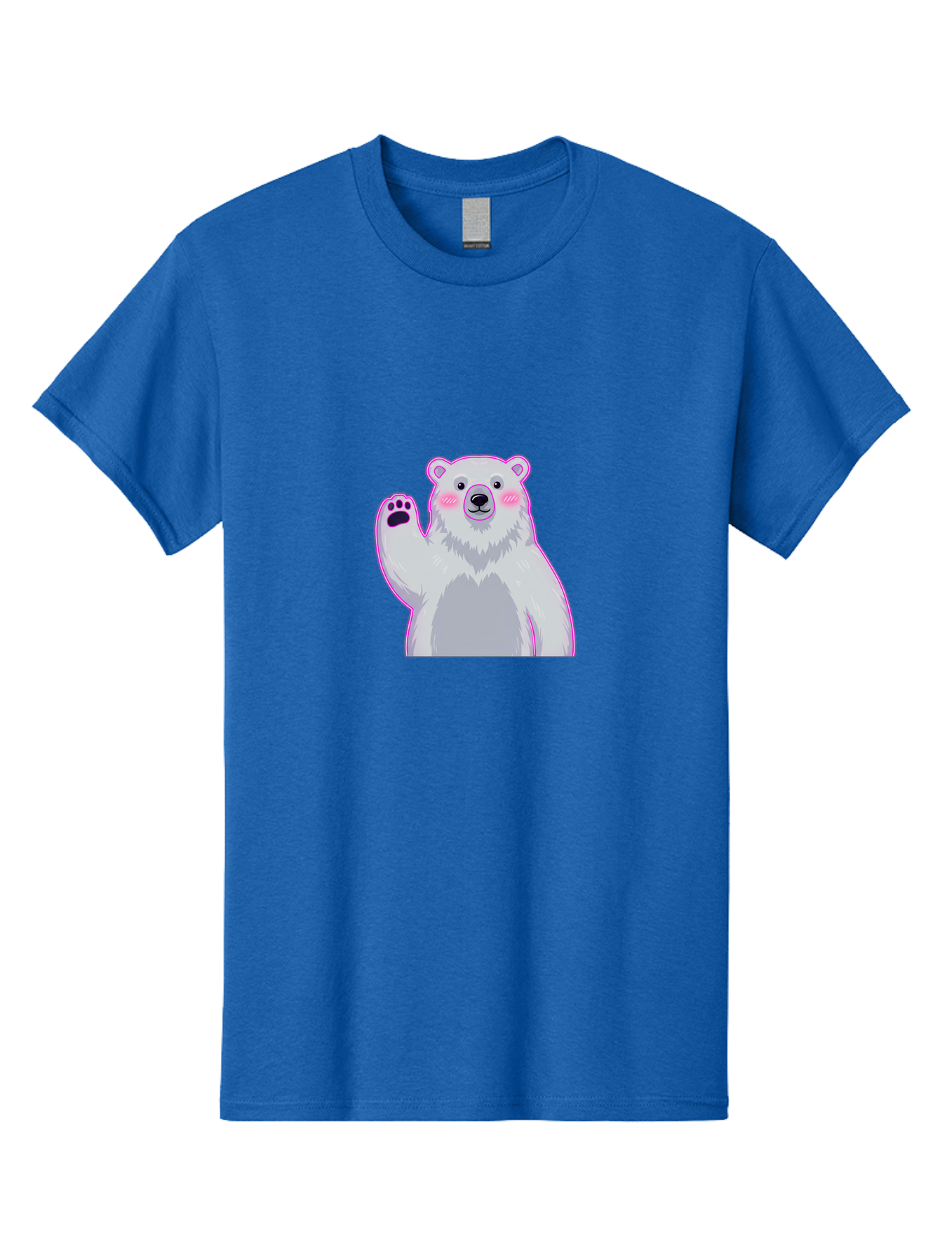 Polar-Bear-Waving Men'S Graphic Tee, 100% Cotton, Comfortable Casual Summer Wear, Machine Washable, Cartoon Polar Bear, Waving Hand, Cute Animal, Kawaii Illustration, Pink Cheeks, White Fur, Friendly Gesture, Adorable Character Bae669
