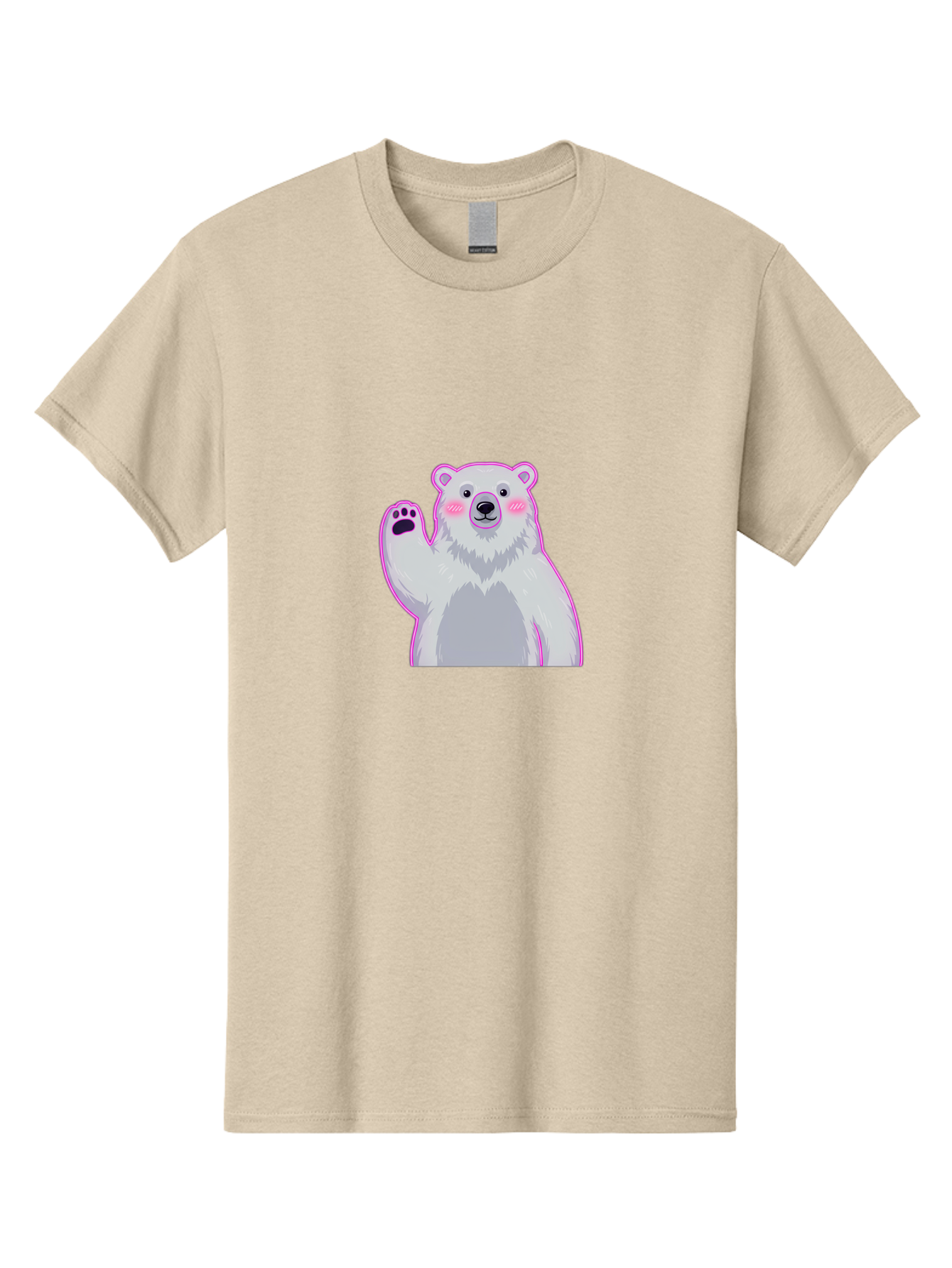 Polar-Bear-Waving Men'S Graphic Tee, 100% Cotton, Comfortable Casual Summer Wear, Machine Washable, Cartoon Polar Bear, Waving Hand, Cute Animal, Kawaii Illustration, Pink Cheeks, White Fur, Friendly Gesture, Adorable Character Bae669