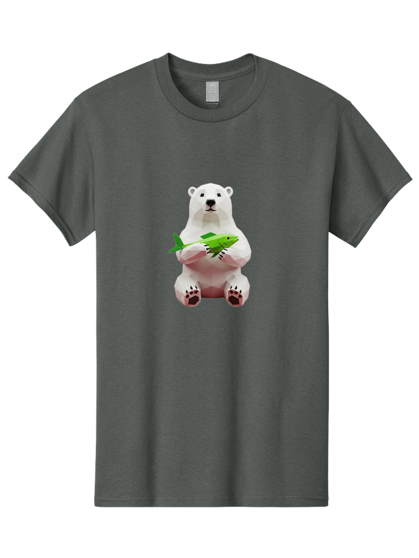 Polar-Bear-With-Fish-1 Men'S Graphic Tee, 100% Cotton, Comfortable Casual Summer Wear, Machine Washable, Low-Poly Polar Bear, 3D Illustration, Holding Fish, Arctic Wildlife, Geometric Art, Polar Bear Illustration, Wildlife Artwork, Bae670