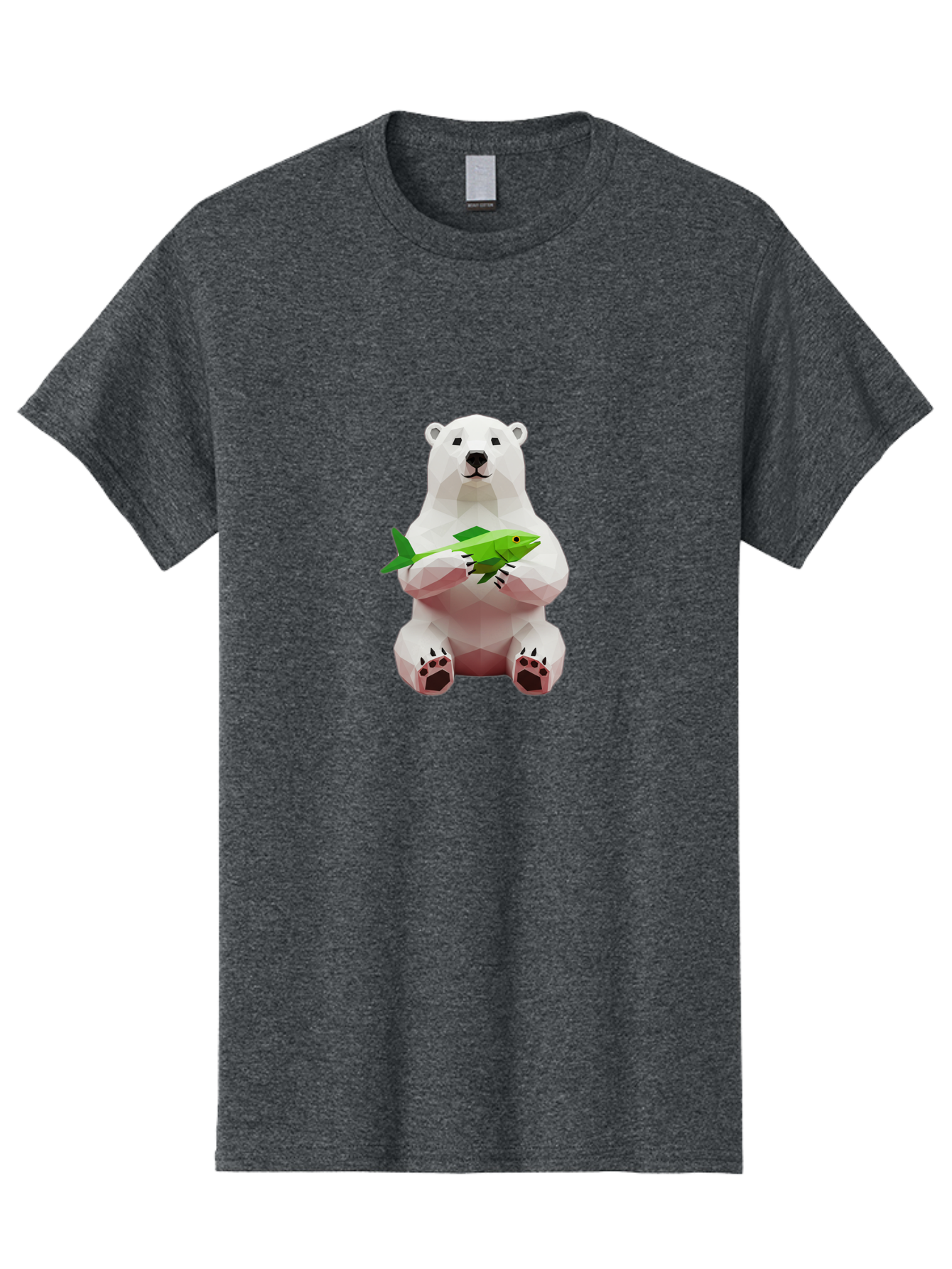 Polar-Bear-With-Fish-1 Men'S Graphic Tee, 100% Cotton, Comfortable Casual Summer Wear, Machine Washable, Low-Poly Polar Bear, 3D Illustration, Holding Fish, Arctic Wildlife, Geometric Art, Polar Bear Illustration, Wildlife Artwork, Bae670