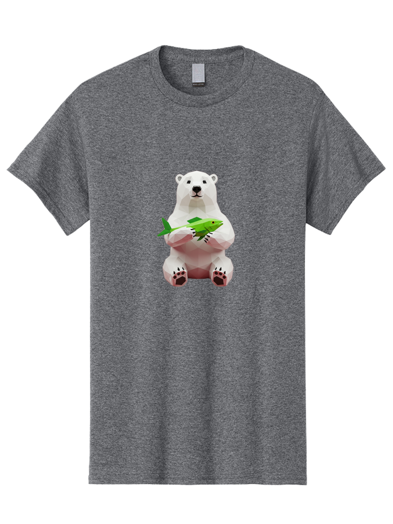 Polar-Bear-With-Fish-1 Men'S Graphic Tee, 100% Cotton, Comfortable Casual Summer Wear, Machine Washable, Low-Poly Polar Bear, 3D Illustration, Holding Fish, Arctic Wildlife, Geometric Art, Polar Bear Illustration, Wildlife Artwork, Bae670