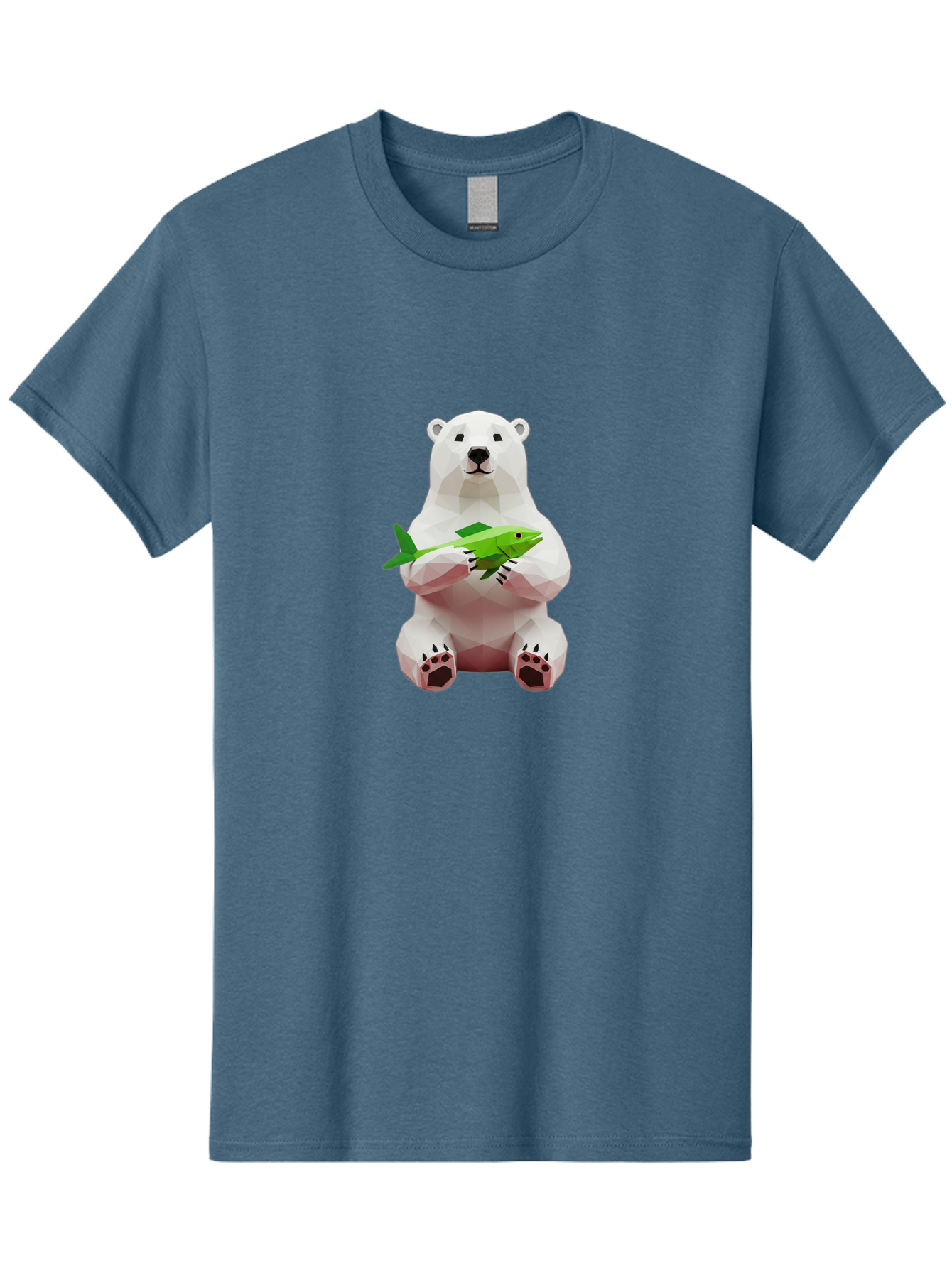 Polar-Bear-With-Fish-1 Men'S Graphic Tee, 100% Cotton, Comfortable Casual Summer Wear, Machine Washable, Low-Poly Polar Bear, 3D Illustration, Holding Fish, Arctic Wildlife, Geometric Art, Polar Bear Illustration, Wildlife Artwork, Bae670