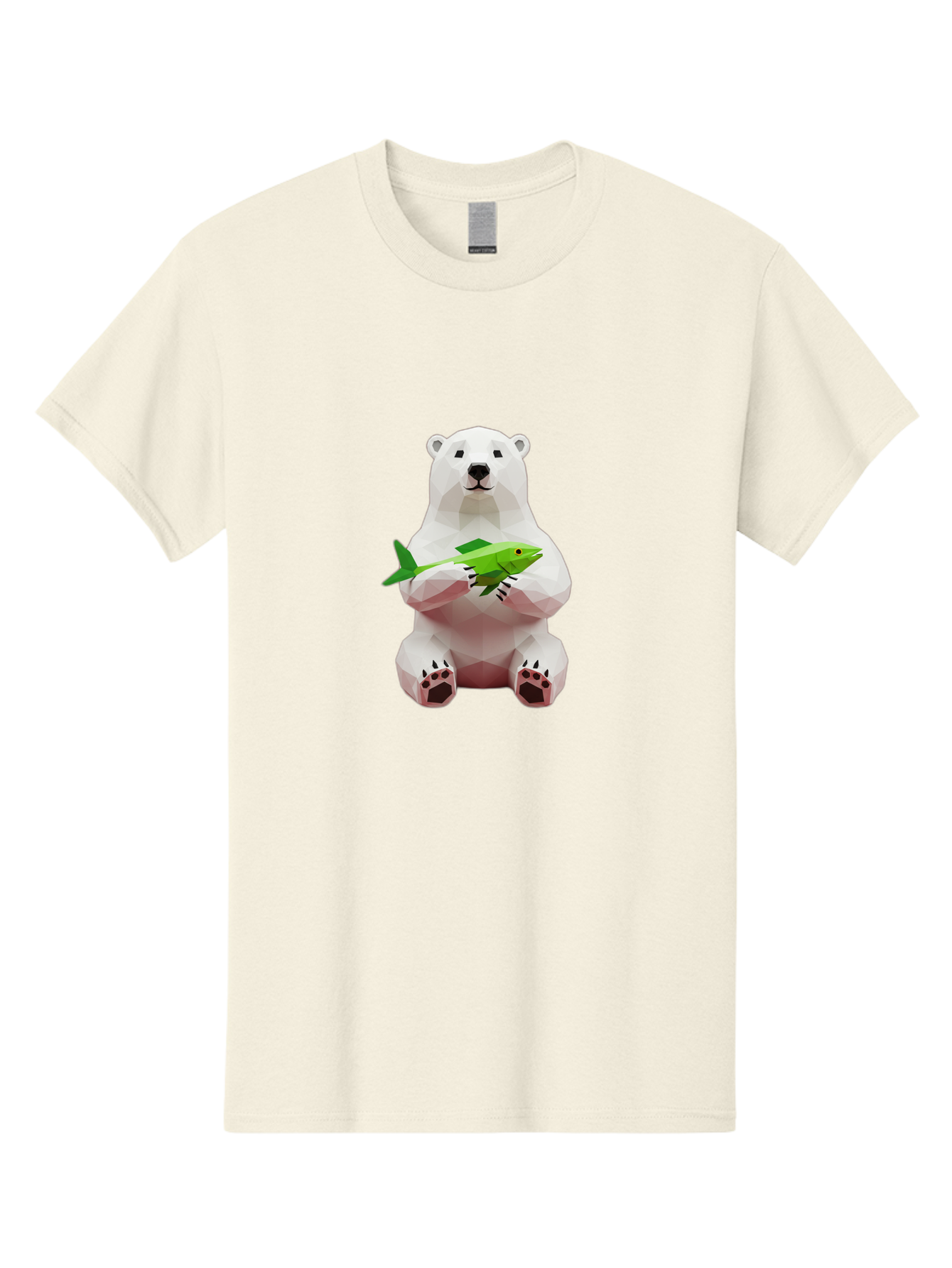 Polar-Bear-With-Fish-1 Men'S Graphic Tee, 100% Cotton, Comfortable Casual Summer Wear, Machine Washable, Low-Poly Polar Bear, 3D Illustration, Holding Fish, Arctic Wildlife, Geometric Art, Polar Bear Illustration, Wildlife Artwork, Bae670