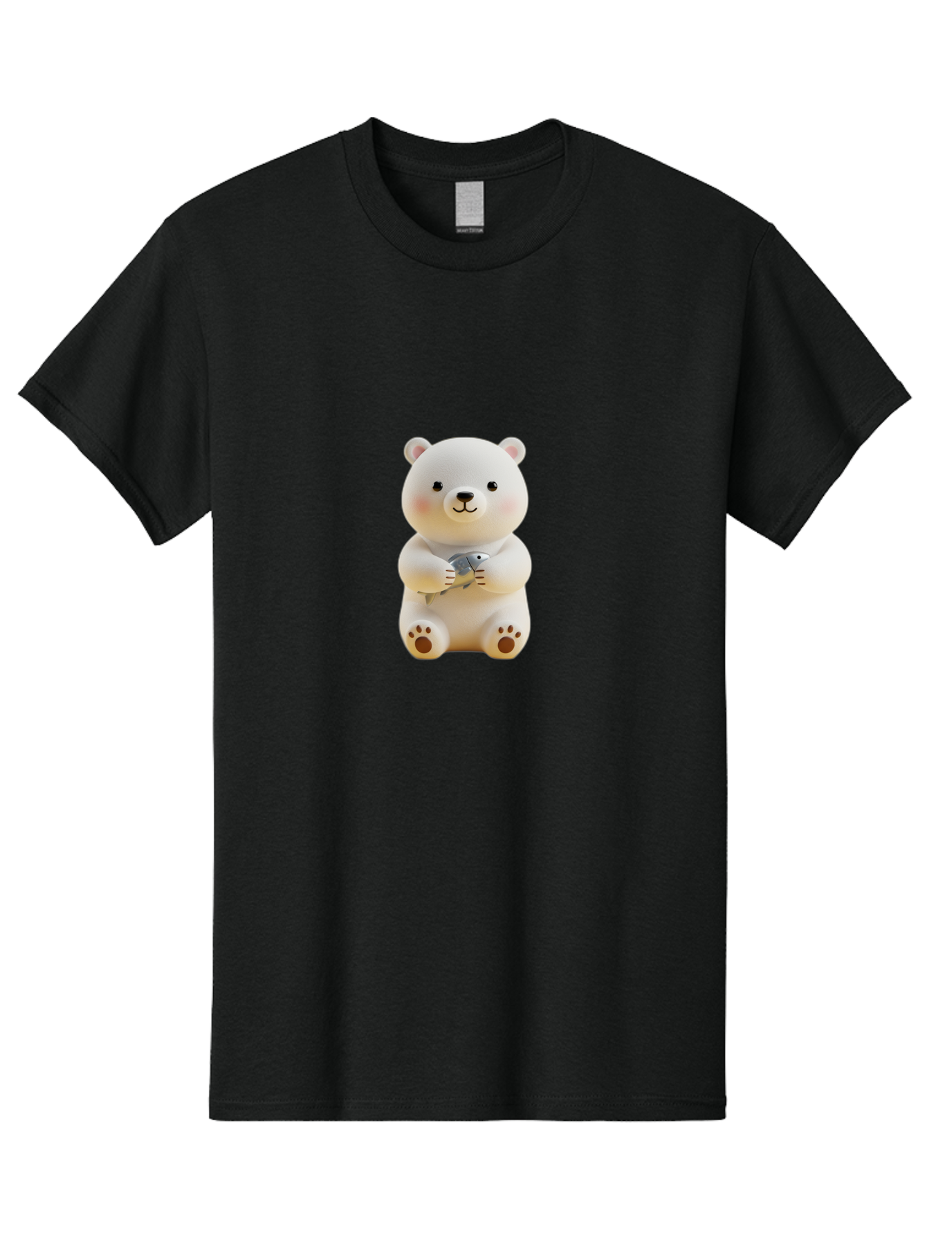 Polar-Bear-With-Fish Men'S Graphic Tee, 100% Cotton, Comfortable Casual Summer Wear, Machine Washable, Cute Polar Bear, White Bear, Holding Fish, Cartoon Character, Adorable Figurine, Kawaii Animal, Childlike Charm, Stuffed Animal, Bae674