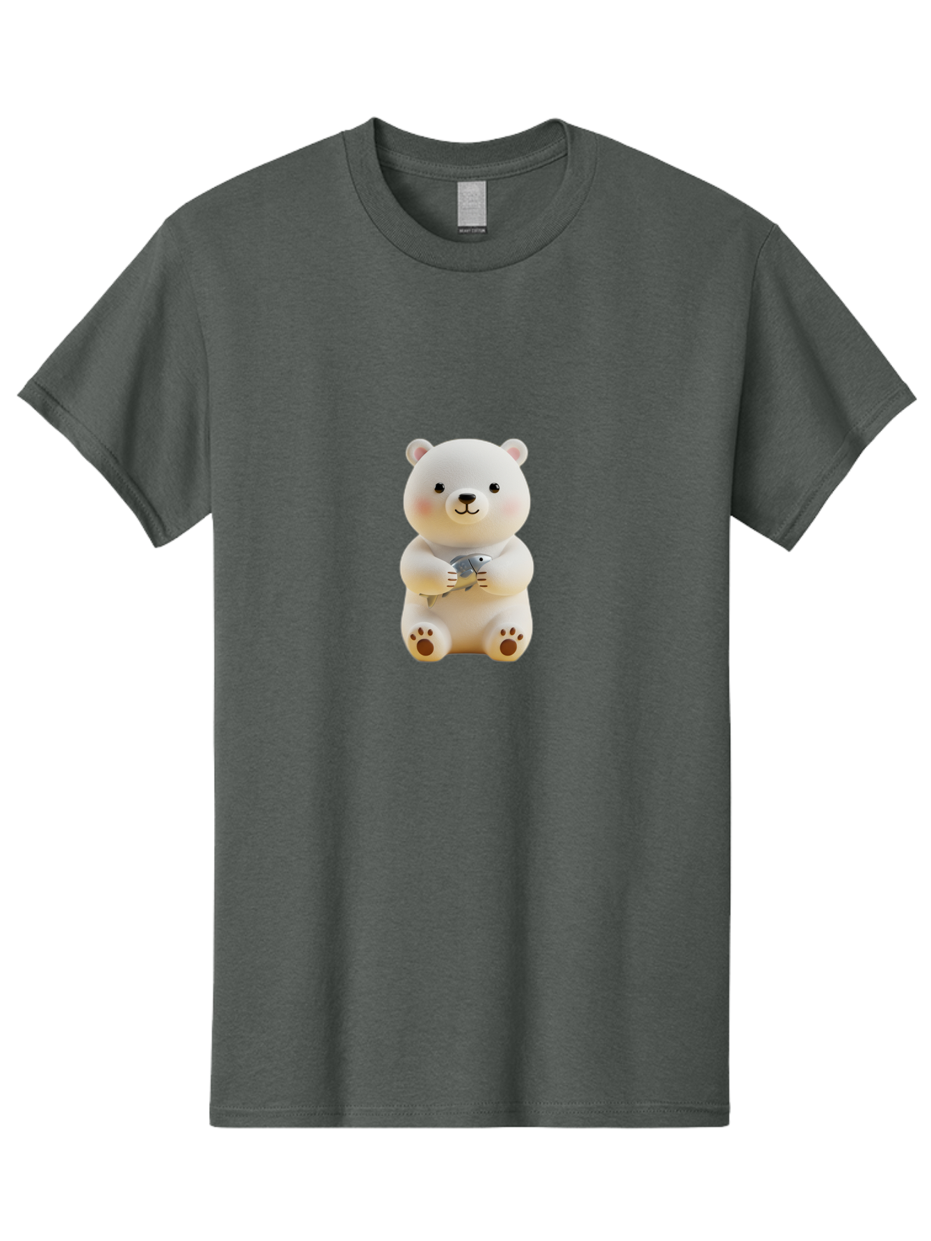 Polar-Bear-With-Fish Men'S Graphic Tee, 100% Cotton, Comfortable Casual Summer Wear, Machine Washable, Cute Polar Bear, White Bear, Holding Fish, Cartoon Character, Adorable Figurine, Kawaii Animal, Childlike Charm, Stuffed Animal, Bae674
