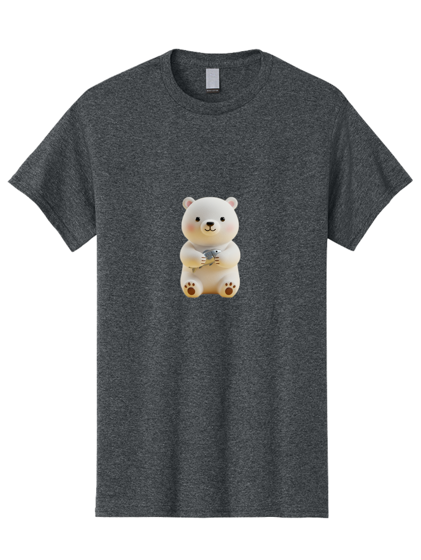 Polar-Bear-With-Fish Men'S Graphic Tee, 100% Cotton, Comfortable Casual Summer Wear, Machine Washable, Cute Polar Bear, White Bear, Holding Fish, Cartoon Character, Adorable Figurine, Kawaii Animal, Childlike Charm, Stuffed Animal, Bae674
