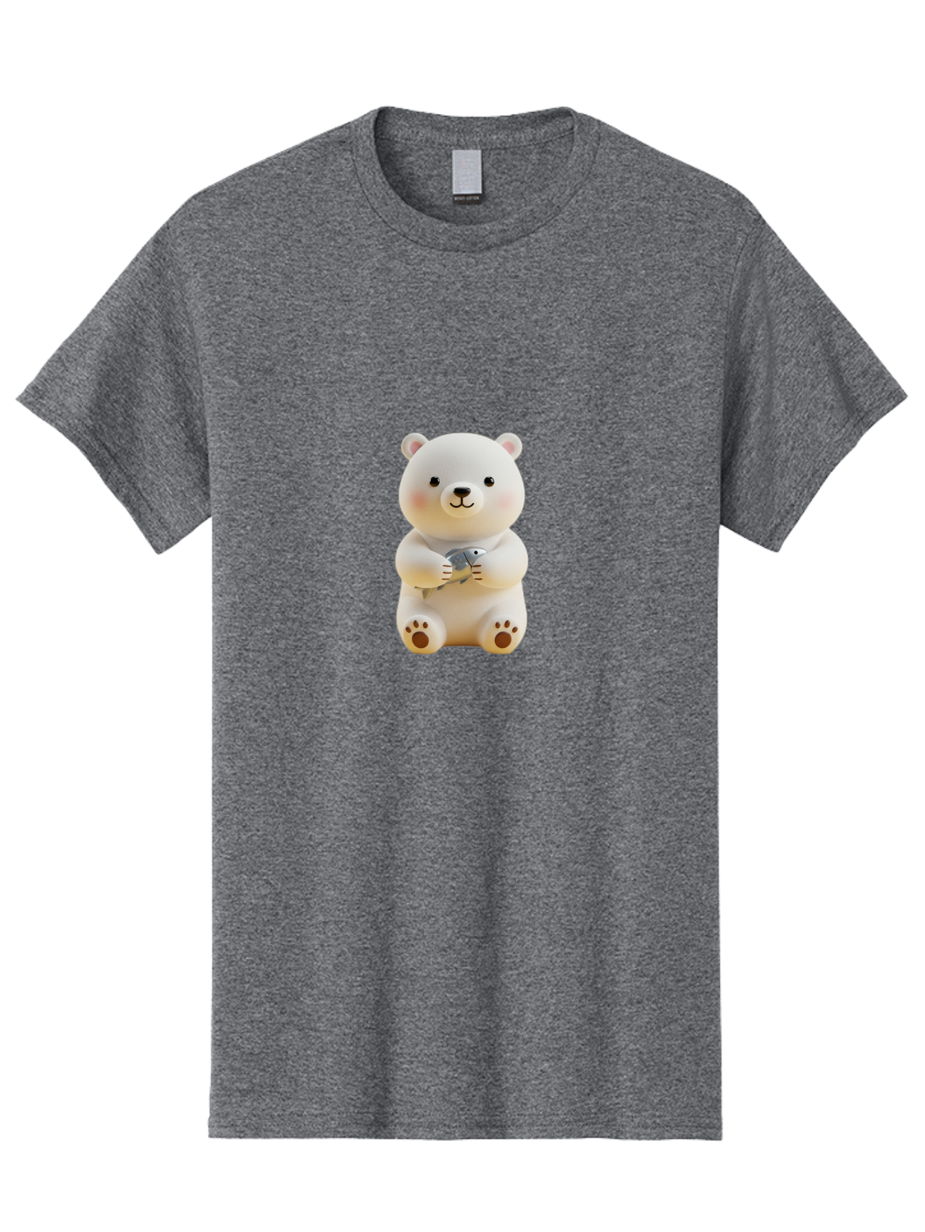 Polar-Bear-With-Fish Men'S Graphic Tee, 100% Cotton, Comfortable Casual Summer Wear, Machine Washable, Cute Polar Bear, White Bear, Holding Fish, Cartoon Character, Adorable Figurine, Kawaii Animal, Childlike Charm, Stuffed Animal, Bae674