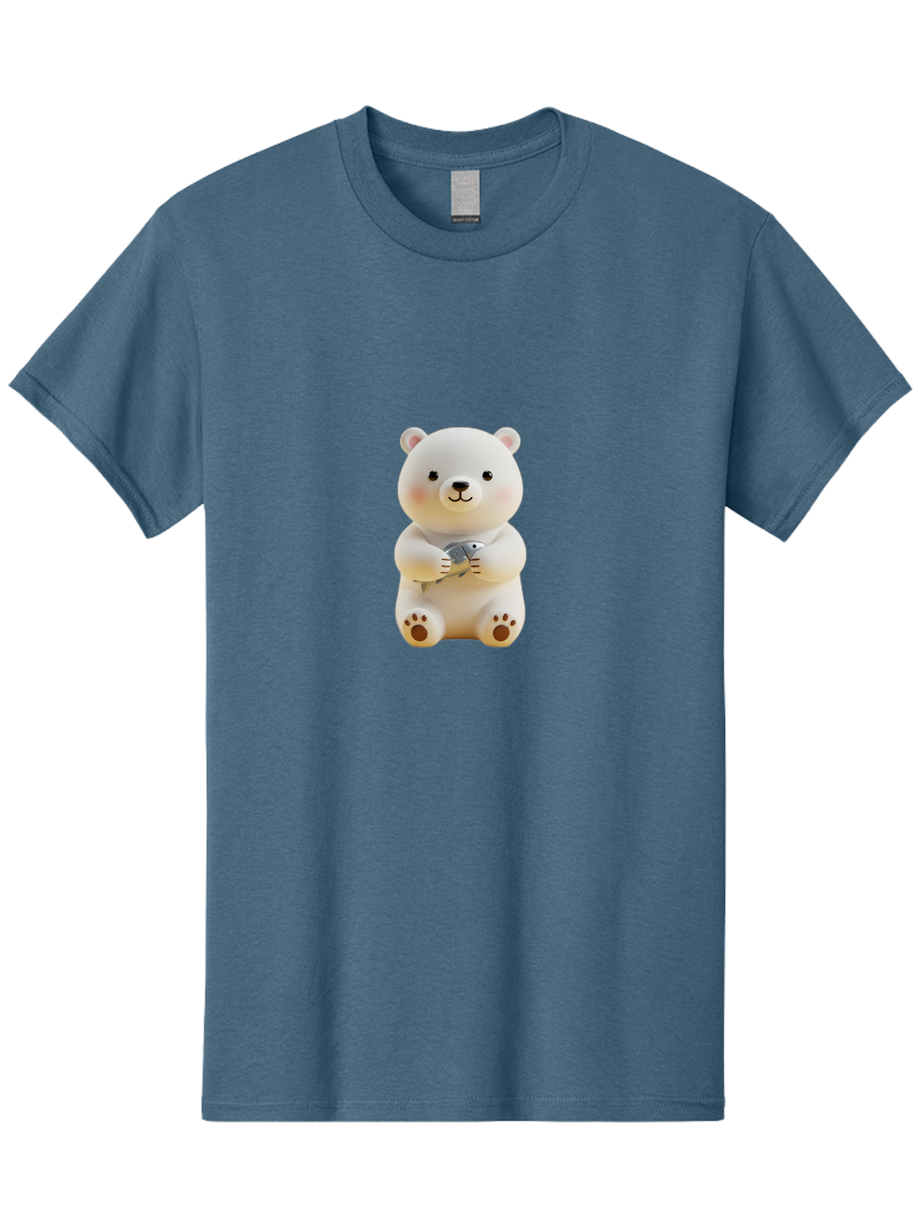 Polar-Bear-With-Fish Men'S Graphic Tee, 100% Cotton, Comfortable Casual Summer Wear, Machine Washable, Cute Polar Bear, White Bear, Holding Fish, Cartoon Character, Adorable Figurine, Kawaii Animal, Childlike Charm, Stuffed Animal, Bae674