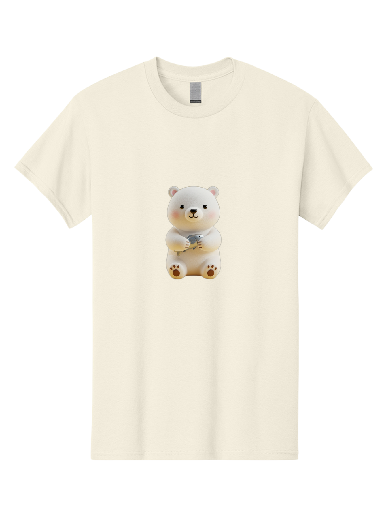 Polar-Bear-With-Fish Men'S Graphic Tee, 100% Cotton, Comfortable Casual Summer Wear, Machine Washable, Cute Polar Bear, White Bear, Holding Fish, Cartoon Character, Adorable Figurine, Kawaii Animal, Childlike Charm, Stuffed Animal, Bae674
