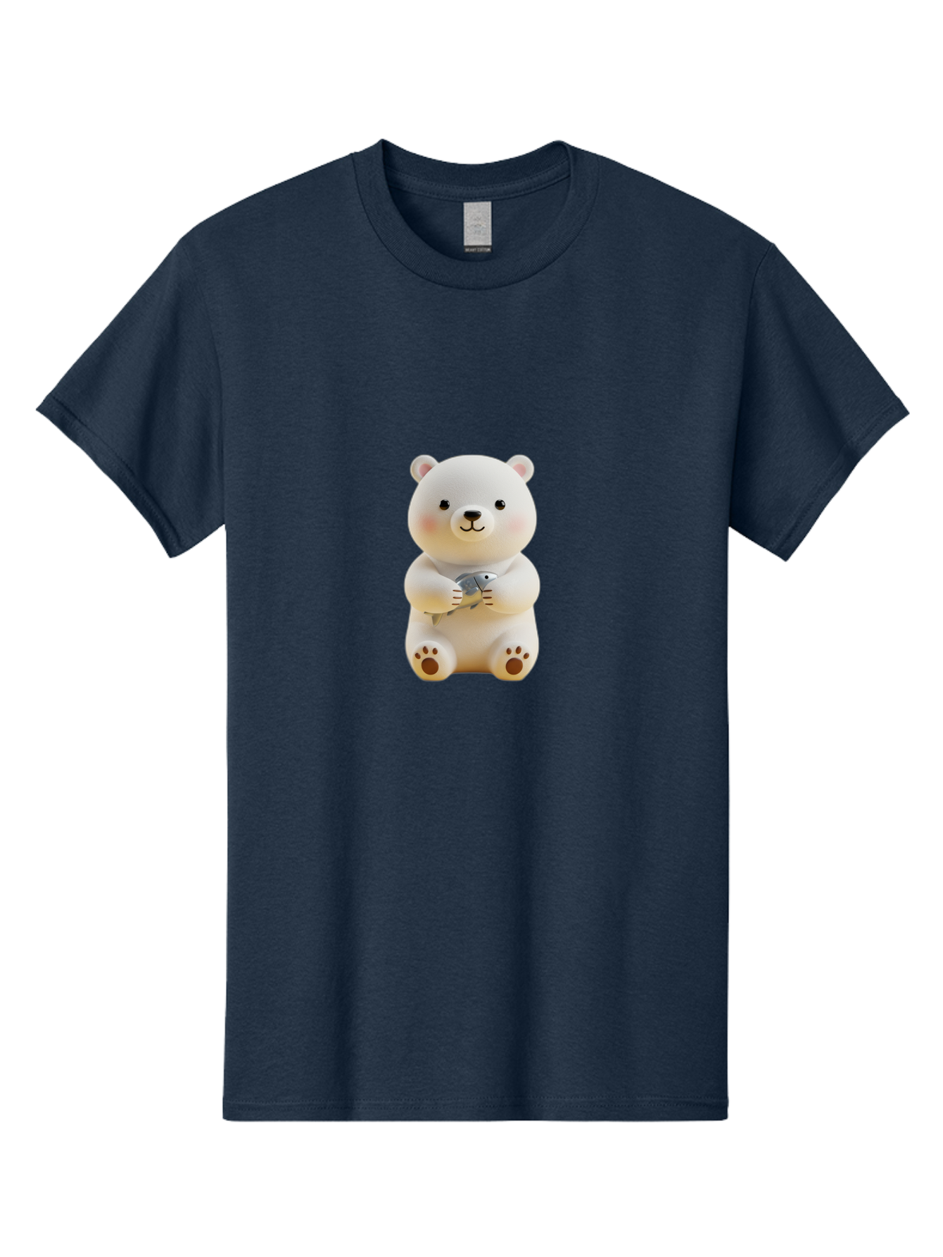 Polar-Bear-With-Fish Men'S Graphic Tee, 100% Cotton, Comfortable Casual Summer Wear, Machine Washable, Cute Polar Bear, White Bear, Holding Fish, Cartoon Character, Adorable Figurine, Kawaii Animal, Childlike Charm, Stuffed Animal, Bae674
