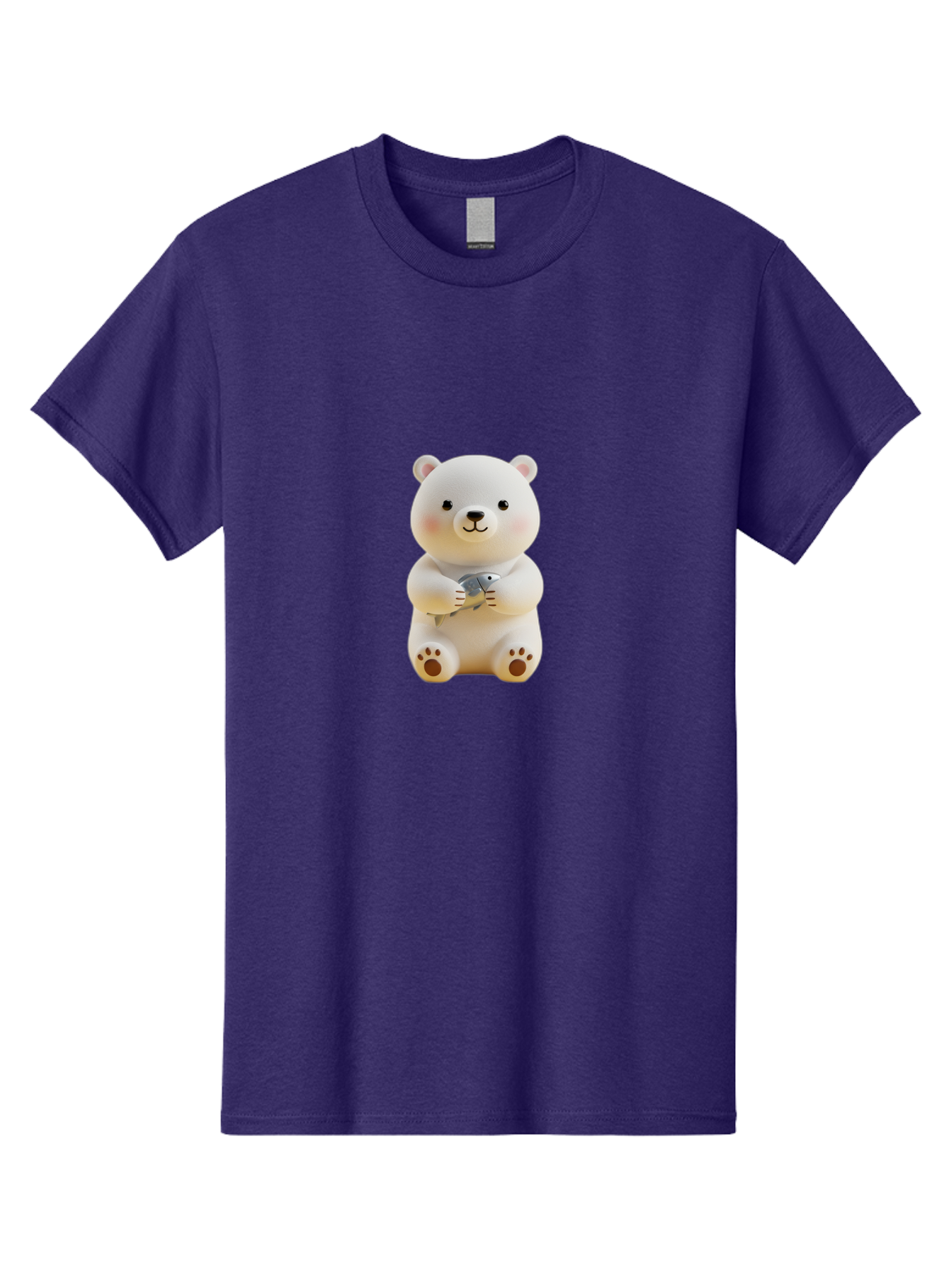 Polar-Bear-With-Fish Men'S Graphic Tee, 100% Cotton, Comfortable Casual Summer Wear, Machine Washable, Cute Polar Bear, White Bear, Holding Fish, Cartoon Character, Adorable Figurine, Kawaii Animal, Childlike Charm, Stuffed Animal, Bae674