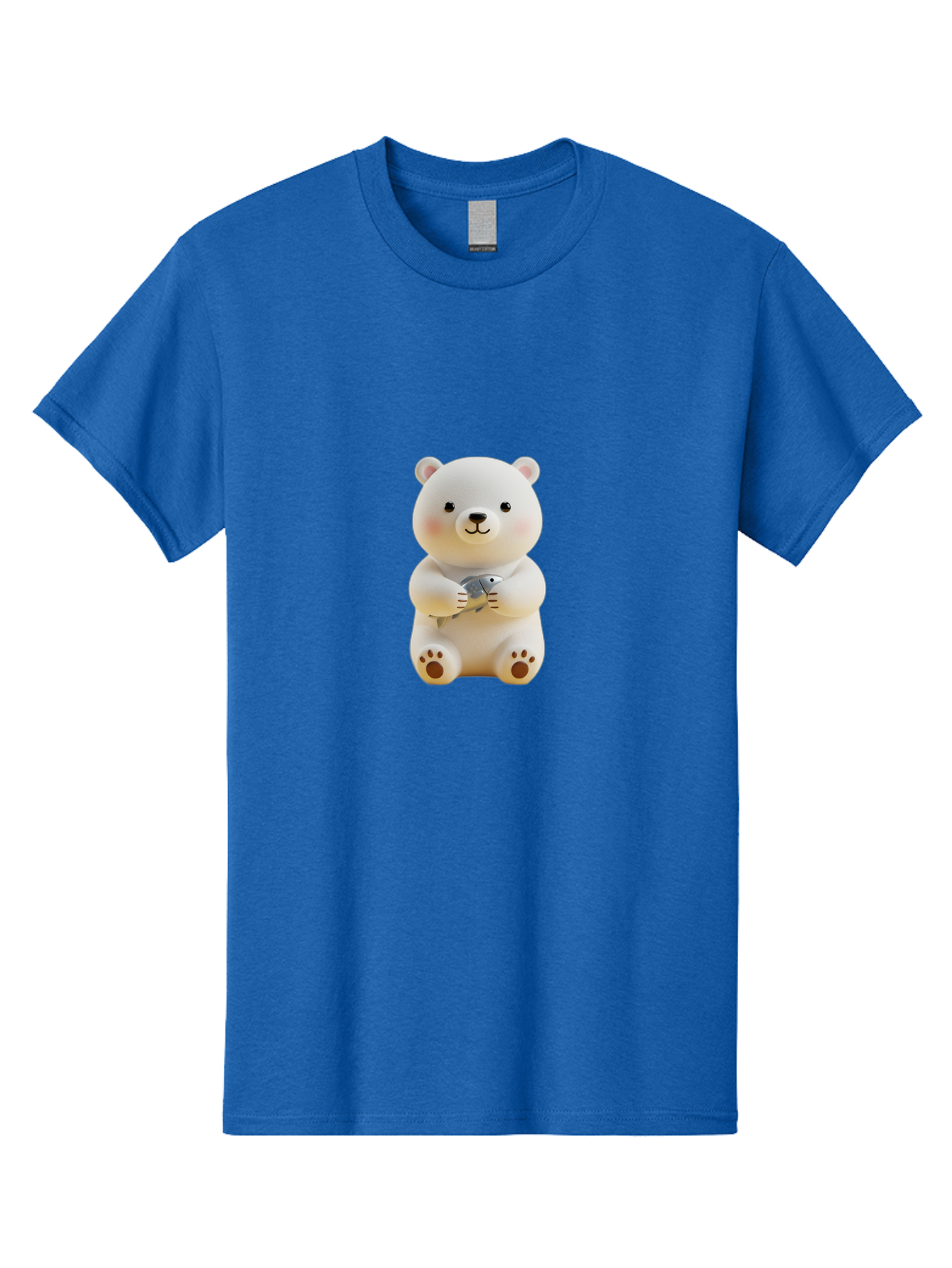 Polar-Bear-With-Fish Men'S Graphic Tee, 100% Cotton, Comfortable Casual Summer Wear, Machine Washable, Cute Polar Bear, White Bear, Holding Fish, Cartoon Character, Adorable Figurine, Kawaii Animal, Childlike Charm, Stuffed Animal, Bae674