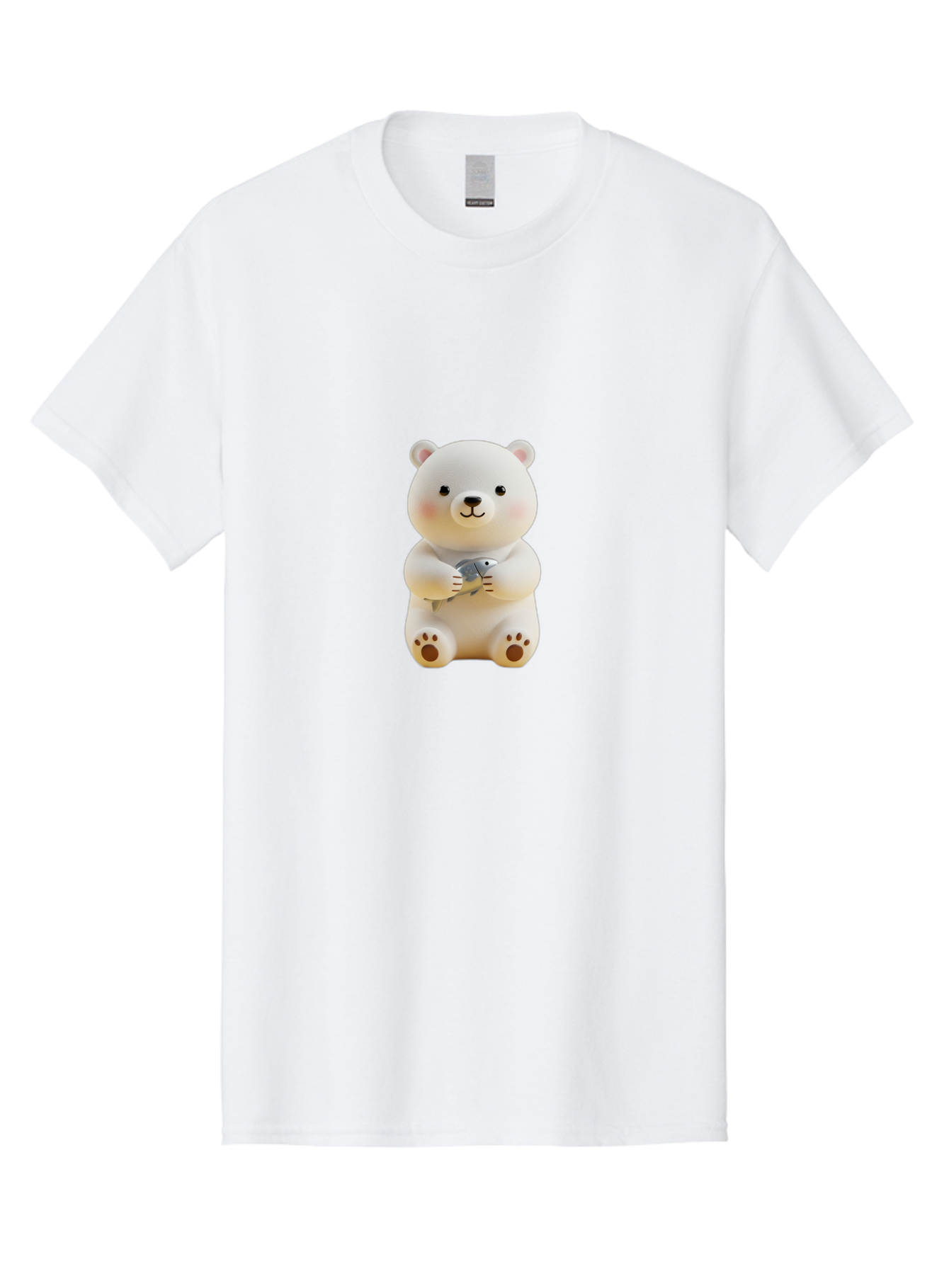 Polar-Bear-With-Fish Men'S Graphic Tee, 100% Cotton, Comfortable Casual Summer Wear, Machine Washable, Cute Polar Bear, White Bear, Holding Fish, Cartoon Character, Adorable Figurine, Kawaii Animal, Childlike Charm, Stuffed Animal, Bae674