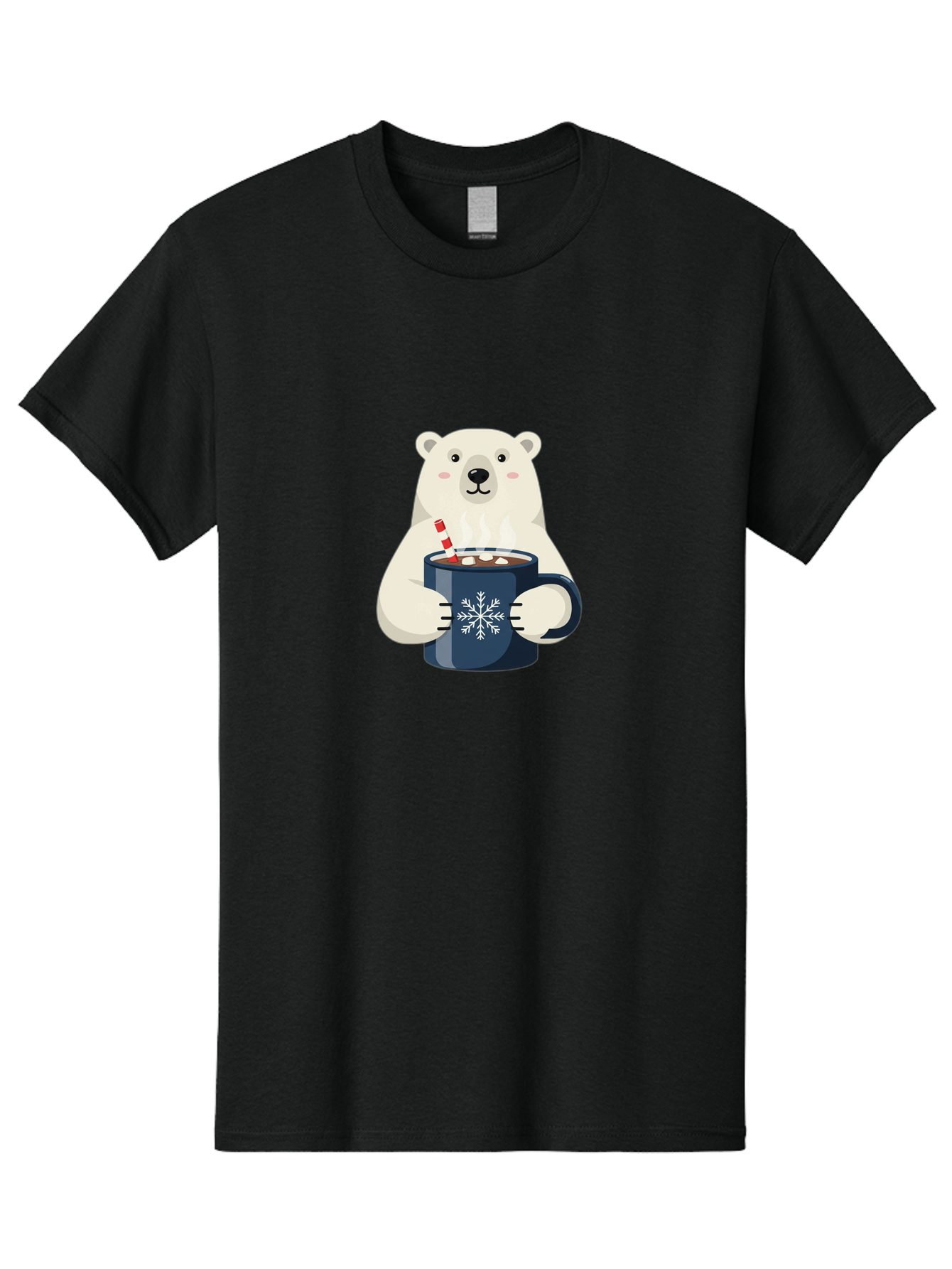 Polar-Bear-With-Hot-Chocolate Men'S Graphic Tee, 100% Cotton, Comfortable Casual Summer Wear, Machine Washable, Polar Bear, Hot Chocolate, Winter Wonderland, Snowflake Mug, Festive Drink, Adorable Bear, Candy Cane Straw, Marshmallow Topping, Bae675