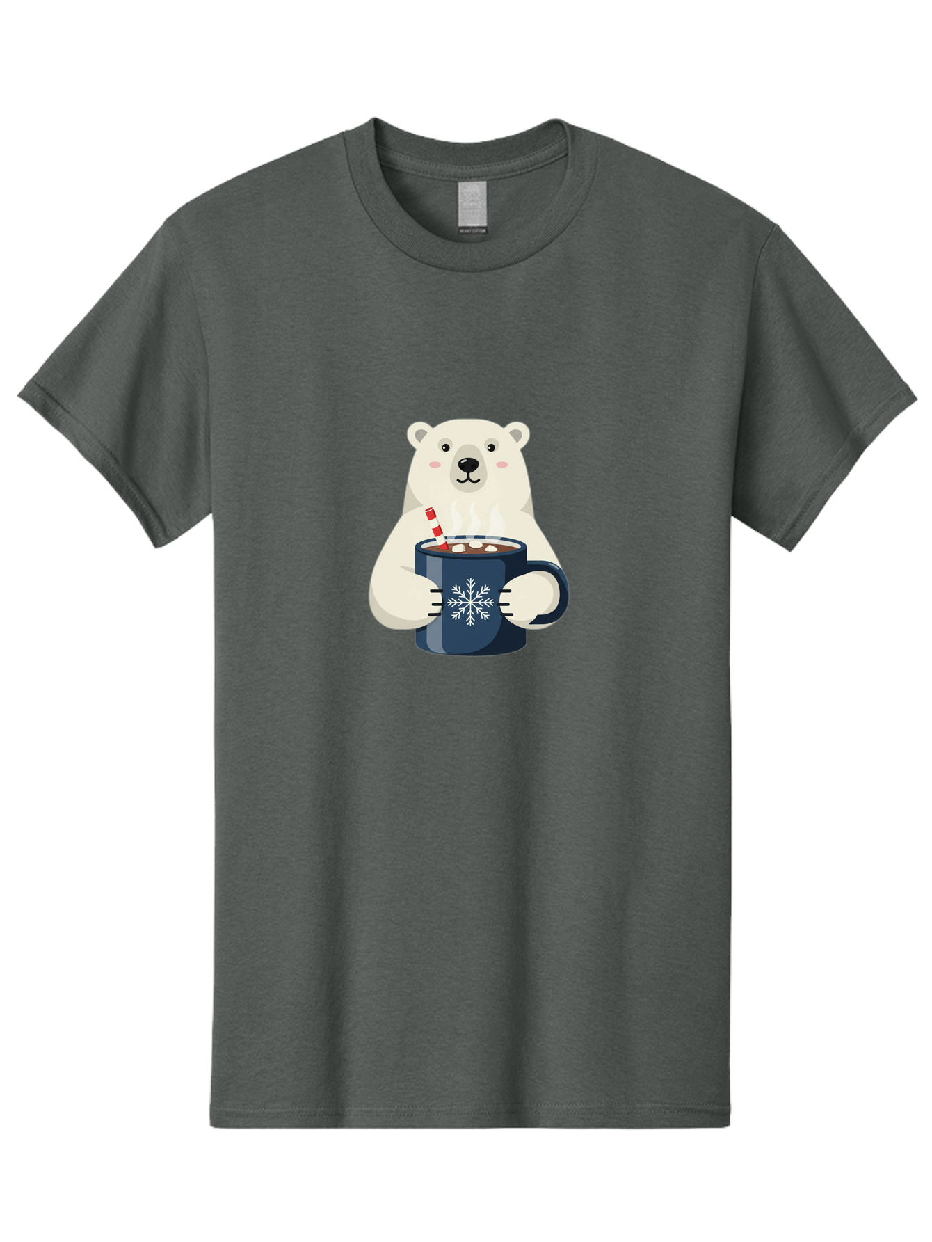 Polar-Bear-With-Hot-Chocolate Men'S Graphic Tee, 100% Cotton, Comfortable Casual Summer Wear, Machine Washable, Polar Bear, Hot Chocolate, Winter Wonderland, Snowflake Mug, Festive Drink, Adorable Bear, Candy Cane Straw, Marshmallow Topping, Bae675