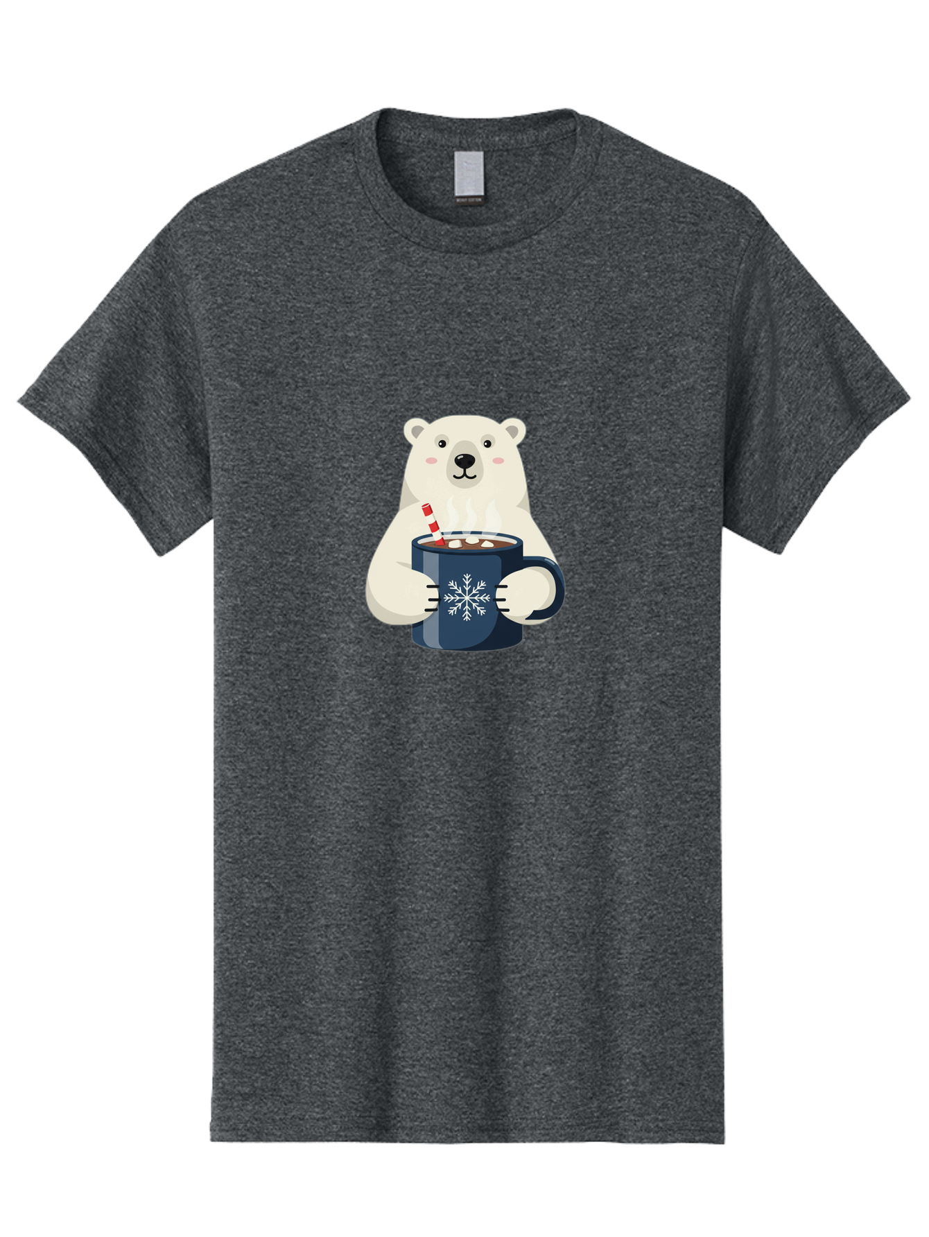 Polar-Bear-With-Hot-Chocolate Men'S Graphic Tee, 100% Cotton, Comfortable Casual Summer Wear, Machine Washable, Polar Bear, Hot Chocolate, Winter Wonderland, Snowflake Mug, Festive Drink, Adorable Bear, Candy Cane Straw, Marshmallow Topping, Bae675