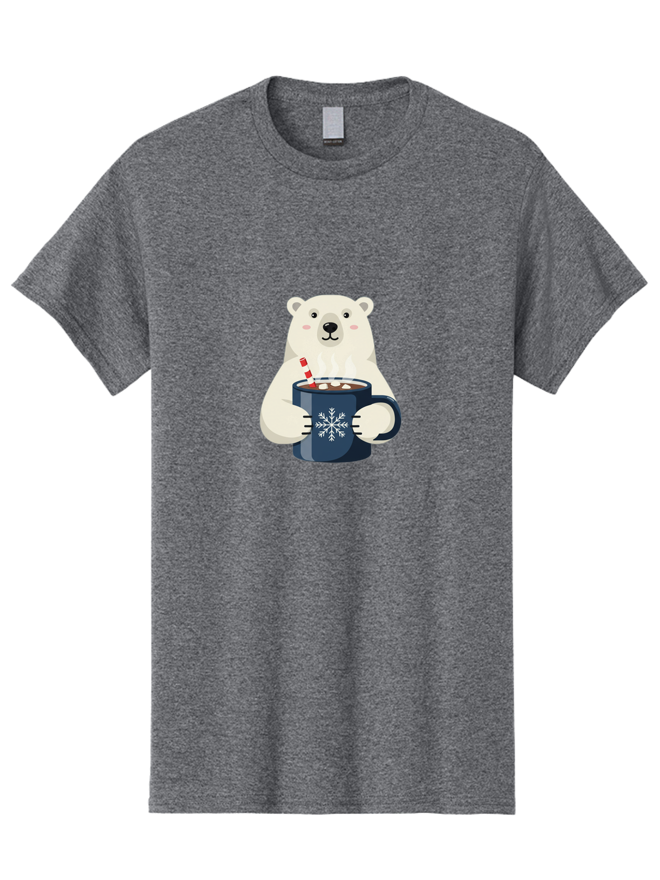 Polar-Bear-With-Hot-Chocolate Men'S Graphic Tee, 100% Cotton, Comfortable Casual Summer Wear, Machine Washable, Polar Bear, Hot Chocolate, Winter Wonderland, Snowflake Mug, Festive Drink, Adorable Bear, Candy Cane Straw, Marshmallow Topping, Bae675