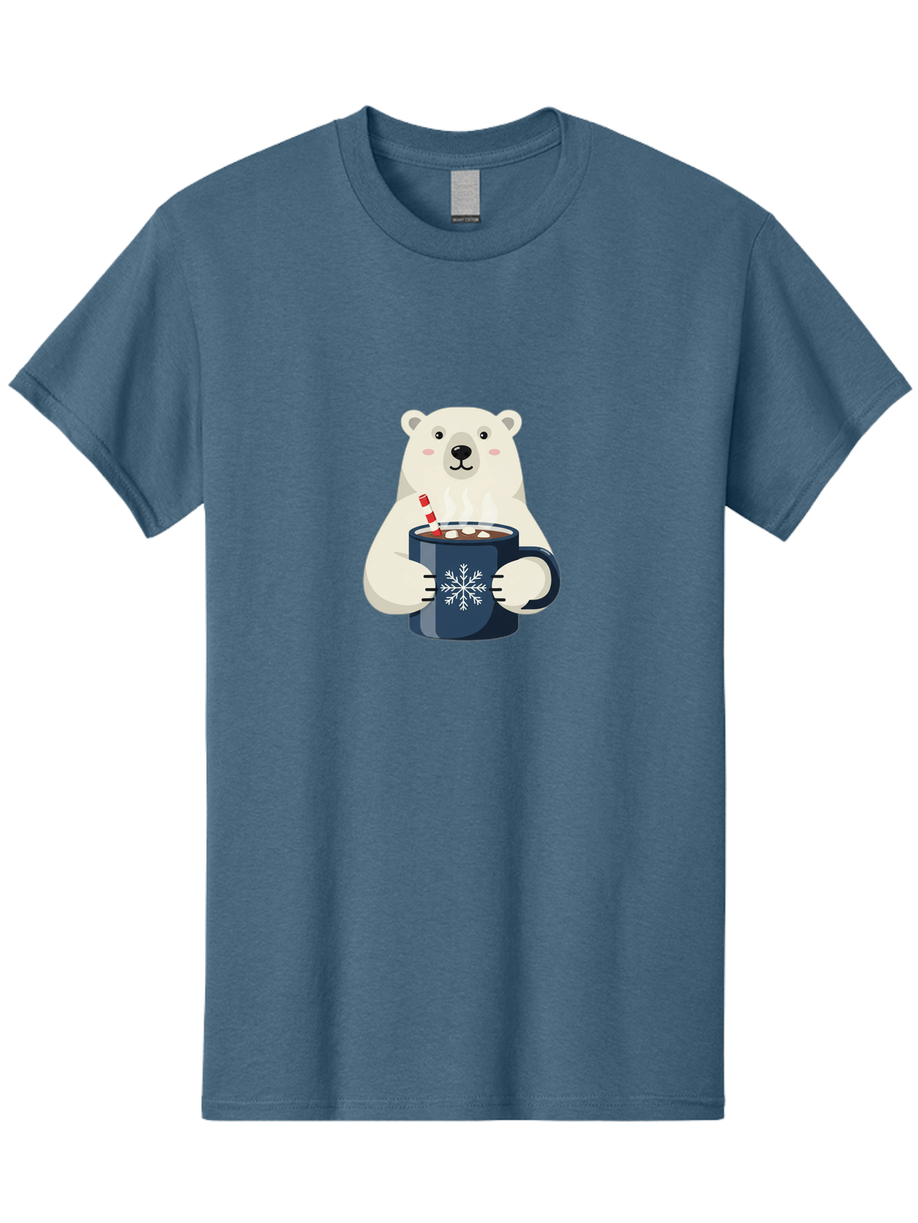 Polar-Bear-With-Hot-Chocolate Men'S Graphic Tee, 100% Cotton, Comfortable Casual Summer Wear, Machine Washable, Polar Bear, Hot Chocolate, Winter Wonderland, Snowflake Mug, Festive Drink, Adorable Bear, Candy Cane Straw, Marshmallow Topping, Bae675