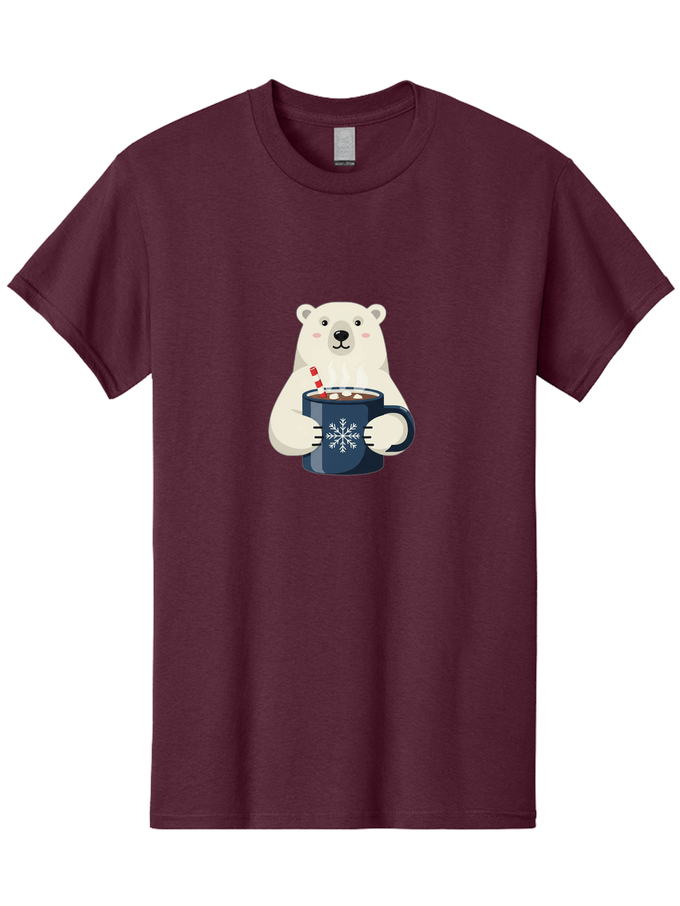 Polar-Bear-With-Hot-Chocolate Men'S Graphic Tee, 100% Cotton, Comfortable Casual Summer Wear, Machine Washable, Polar Bear, Hot Chocolate, Winter Wonderland, Snowflake Mug, Festive Drink, Adorable Bear, Candy Cane Straw, Marshmallow Topping, Bae675
