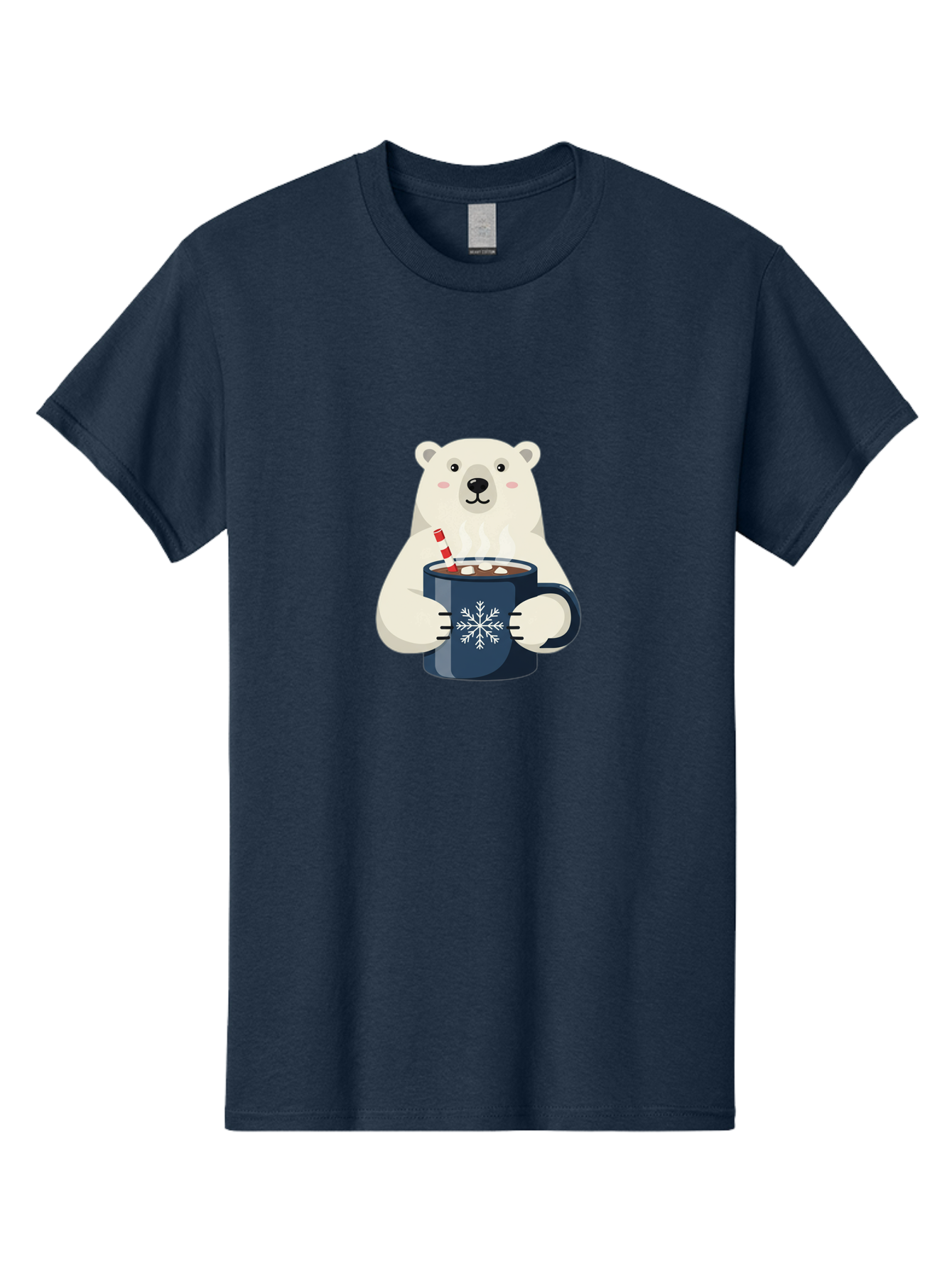 Polar-Bear-With-Hot-Chocolate Men'S Graphic Tee, 100% Cotton, Comfortable Casual Summer Wear, Machine Washable, Polar Bear, Hot Chocolate, Winter Wonderland, Snowflake Mug, Festive Drink, Adorable Bear, Candy Cane Straw, Marshmallow Topping, Bae675
