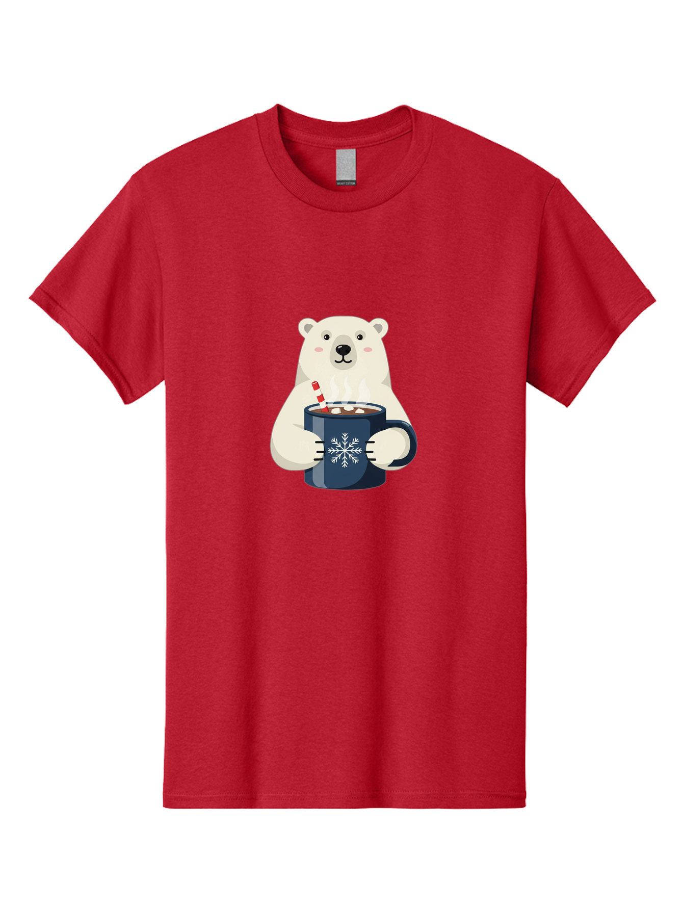Polar-Bear-With-Hot-Chocolate Men'S Graphic Tee, 100% Cotton, Comfortable Casual Summer Wear, Machine Washable, Polar Bear, Hot Chocolate, Winter Wonderland, Snowflake Mug, Festive Drink, Adorable Bear, Candy Cane Straw, Marshmallow Topping, Bae675