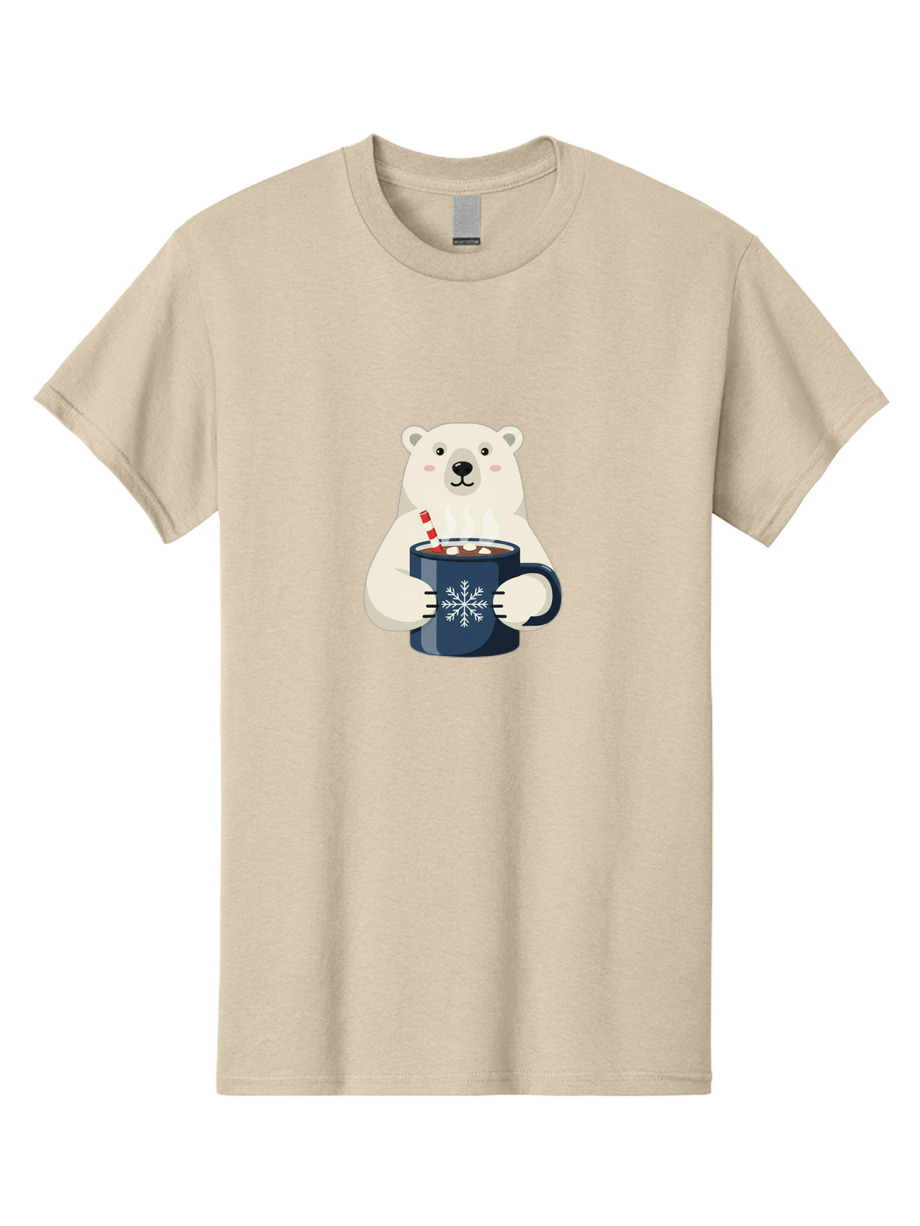 Polar-Bear-With-Hot-Chocolate Men'S Graphic Tee, 100% Cotton, Comfortable Casual Summer Wear, Machine Washable, Polar Bear, Hot Chocolate, Winter Wonderland, Snowflake Mug, Festive Drink, Adorable Bear, Candy Cane Straw, Marshmallow Topping, Bae675