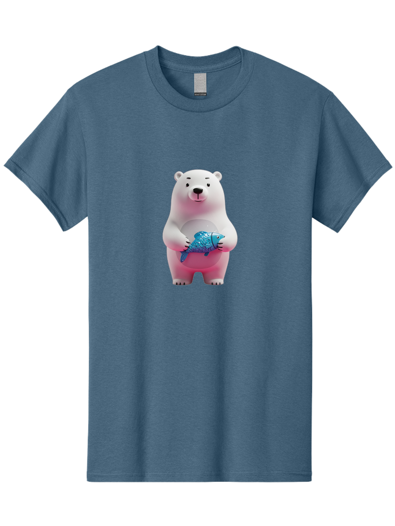 Polar-Bear Men'S Graphic Tee, 100% Cotton, Comfortable Casual Summer Wear, Machine Washable, White Polar Bear, Blue Fish, Cartoon Character, 3D Illustration, Playful Scene, Cute Bear, Underwater Friend, Sea Creature, Adorable, Childlike Charm, Bae679