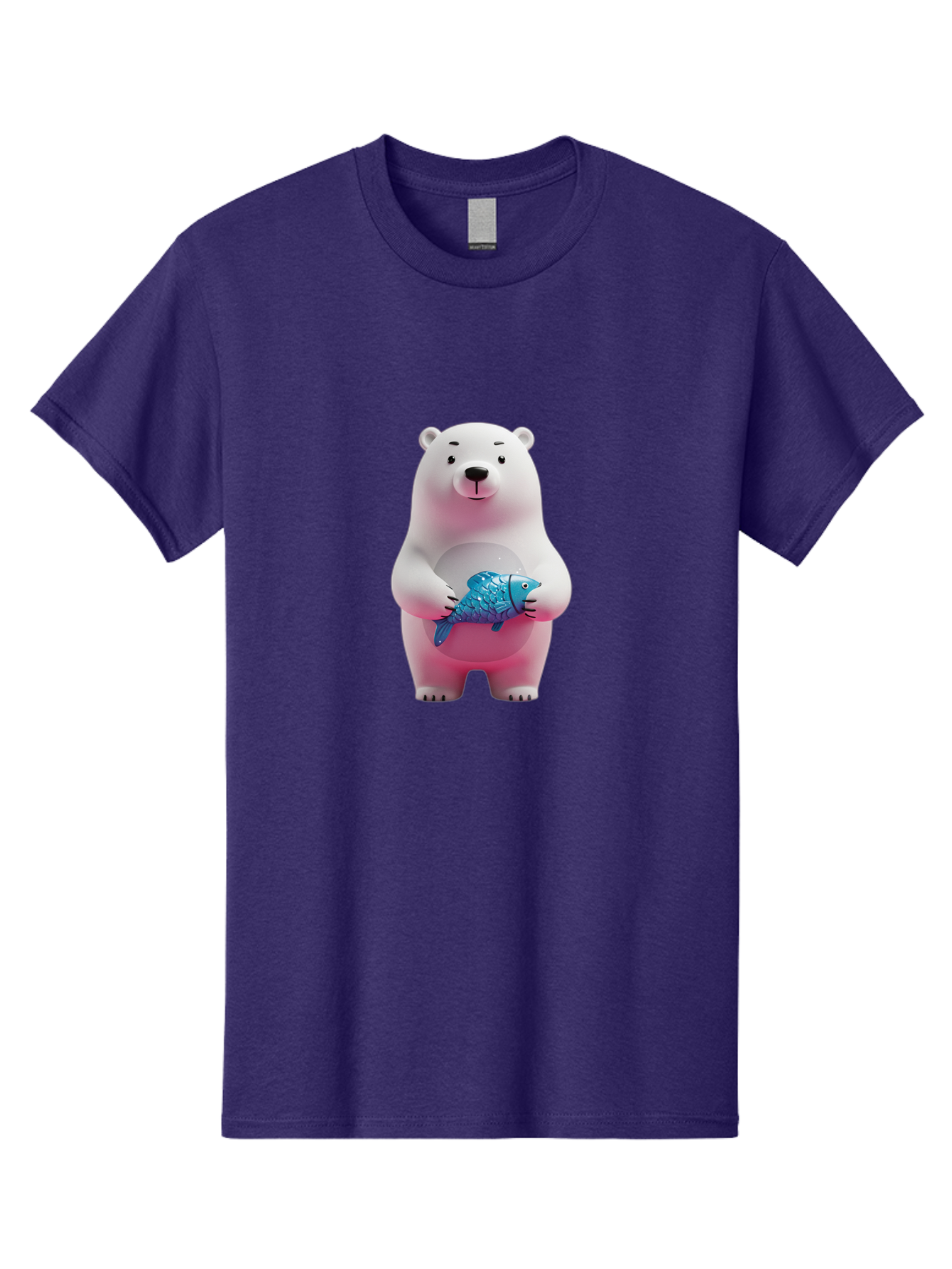 Polar-Bear Men'S Graphic Tee, 100% Cotton, Comfortable Casual Summer Wear, Machine Washable, White Polar Bear, Blue Fish, Cartoon Character, 3D Illustration, Playful Scene, Cute Bear, Underwater Friend, Sea Creature, Adorable, Childlike Charm, Bae679