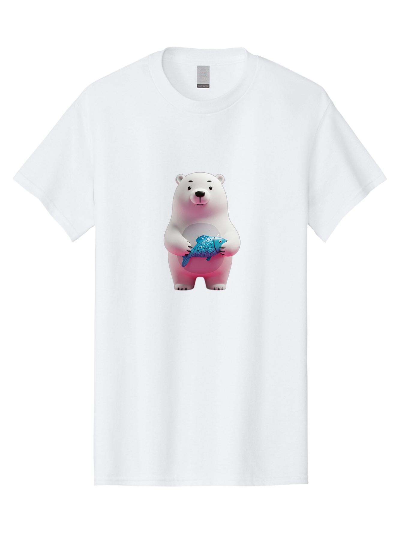 Polar-Bear Men'S Graphic Tee, 100% Cotton, Comfortable Casual Summer Wear, Machine Washable, White Polar Bear, Blue Fish, Cartoon Character, 3D Illustration, Playful Scene, Cute Bear, Underwater Friend, Sea Creature, Adorable, Childlike Charm, Bae679