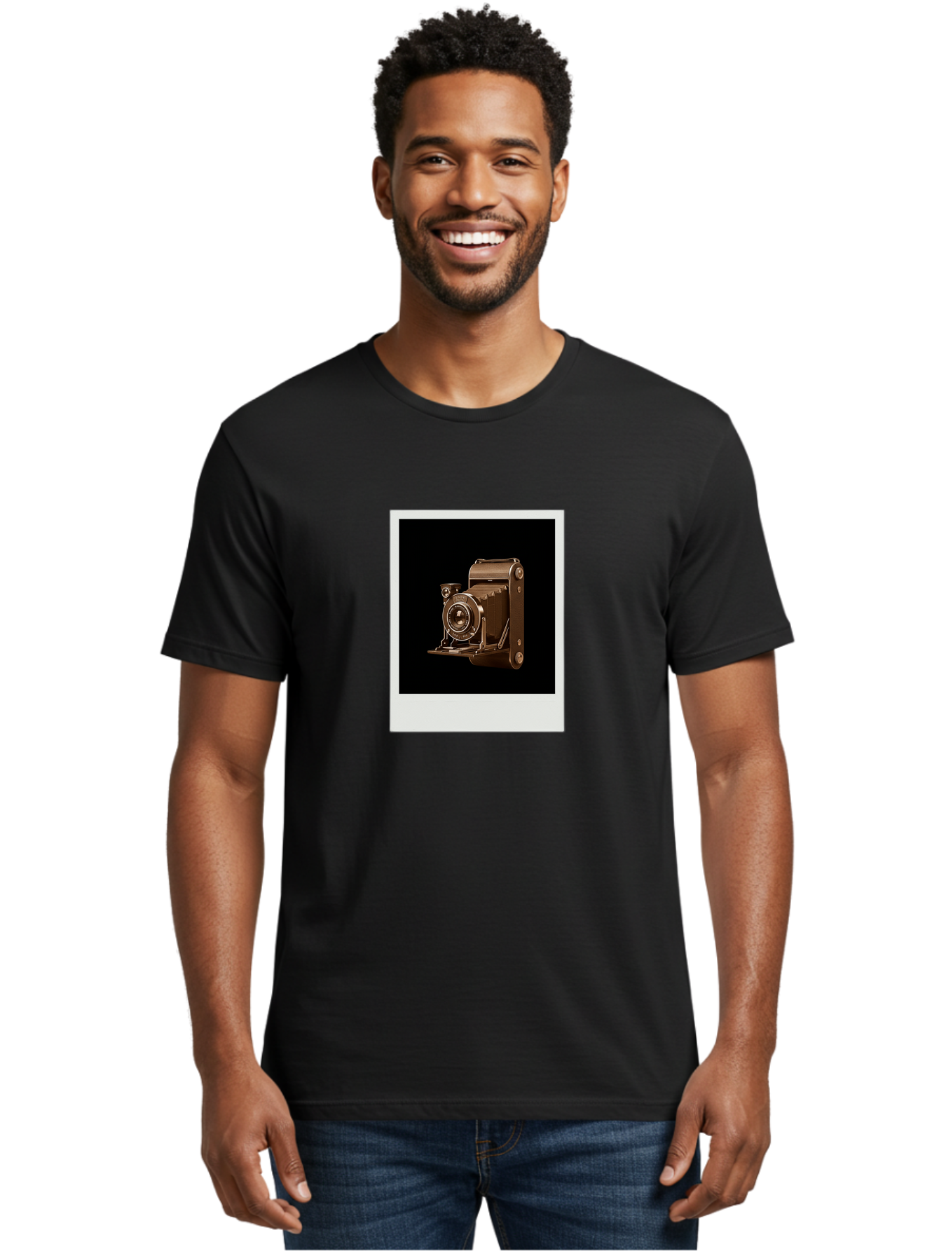 Polaroid-Camera-1 Men'S Graphic Tee, 100% Cotton, Comfortable Casual Summer Wear, Machine Washable, Vintage Camera, Old Photography Equipment, Retro Style, Antique Camera, Nostalgic Feel, Classic Design, Photography History, Instant Camera, Bae680