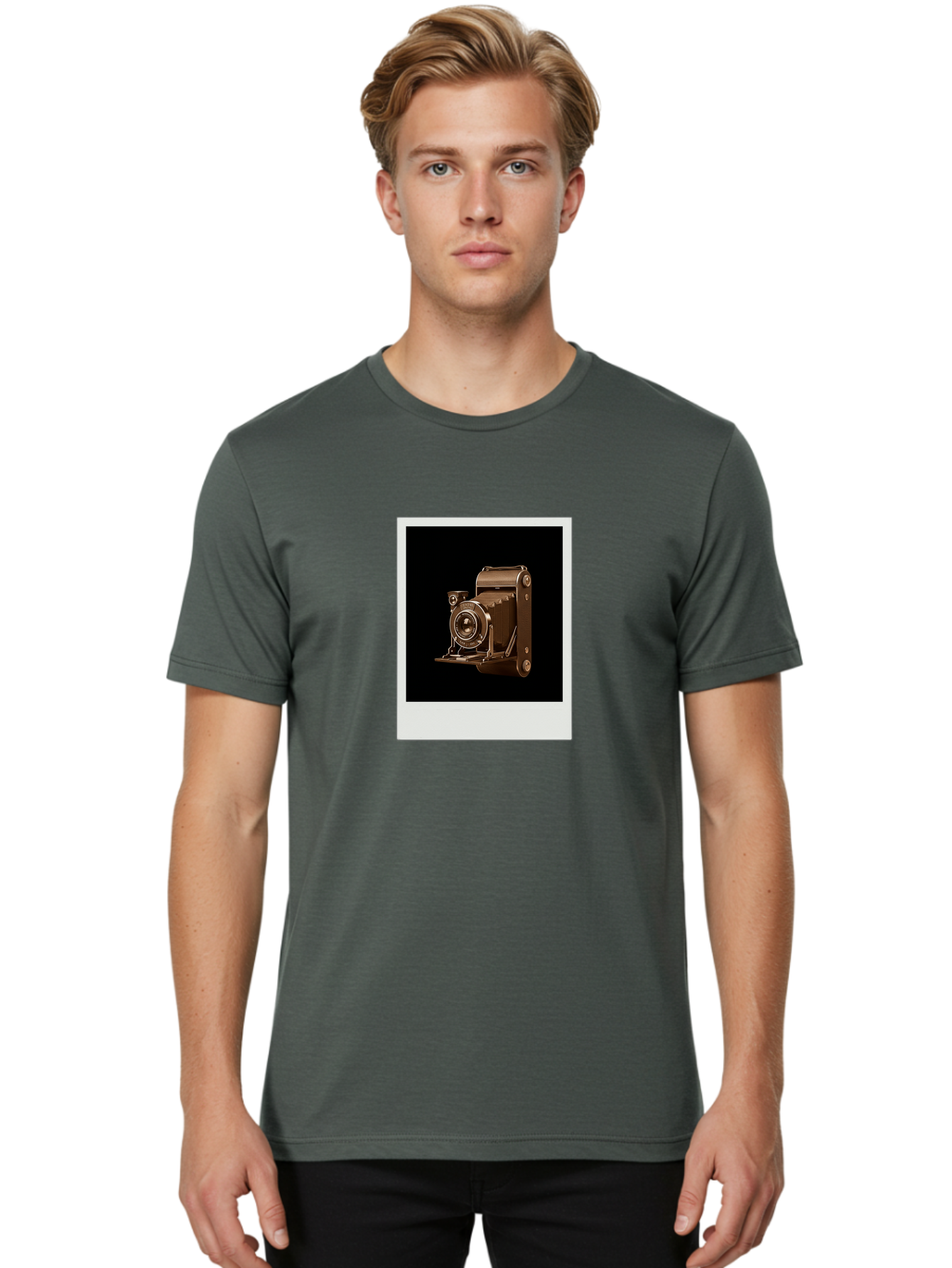 Polaroid-Camera-1 Men'S Graphic Tee, 100% Cotton, Comfortable Casual Summer Wear, Machine Washable, Vintage Camera, Old Photography Equipment, Retro Style, Antique Camera, Nostalgic Feel, Classic Design, Photography History, Instant Camera, Bae680